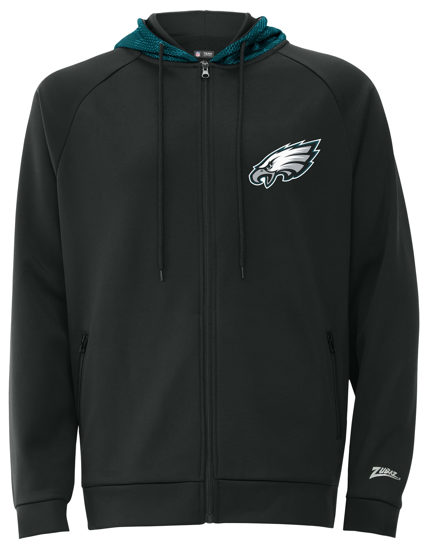 Zubaz NFL   Men's Raglan Viper Hood Liner Full Zip Hoodie, PHILADELPHIA EAGLES