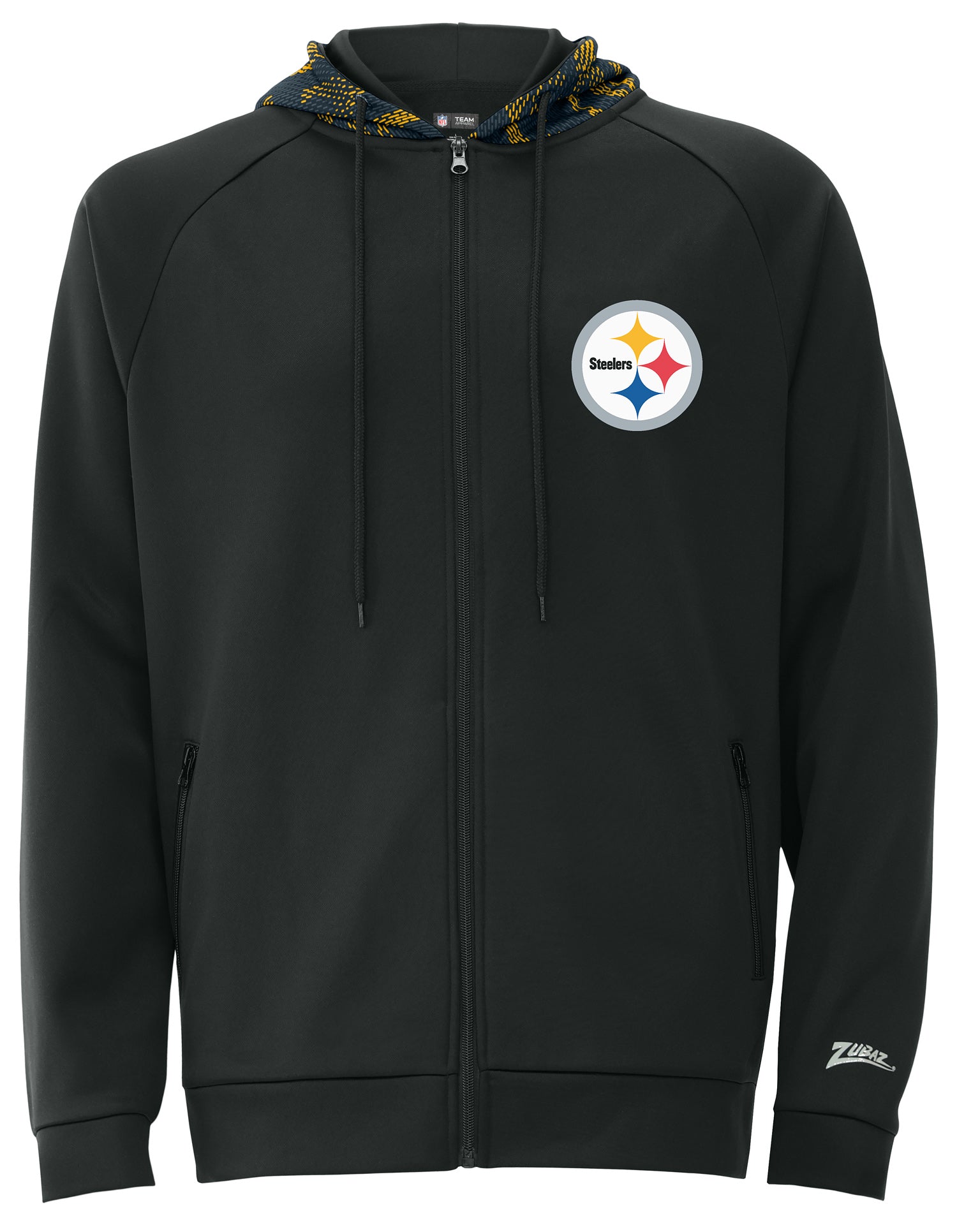 Zubaz NFL   Men's Raglan Viper Hood Liner Full Zip Hoodie, PITTSBURGH STEELERS