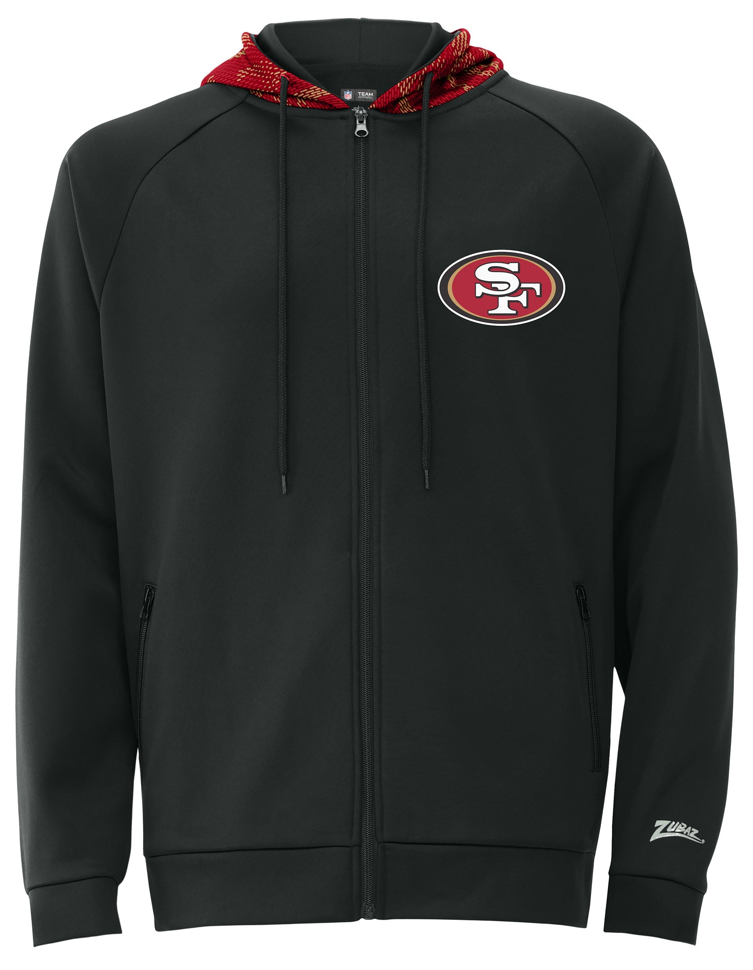 Zubaz NFL   Men's Raglan Viper Hood Liner Full Zip Hoodie, SAN FRANCISCO 49ERS