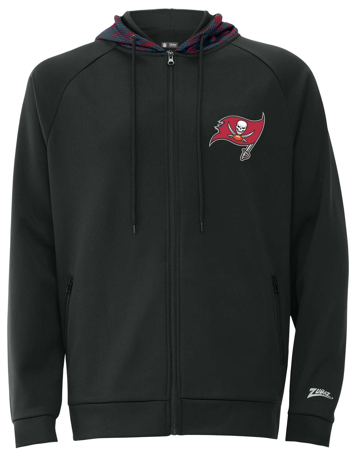 Zubaz NFL   Men's Raglan Viper Hood Liner Full Zip Hoodie, TAMPA BAY BUCCANEERS
