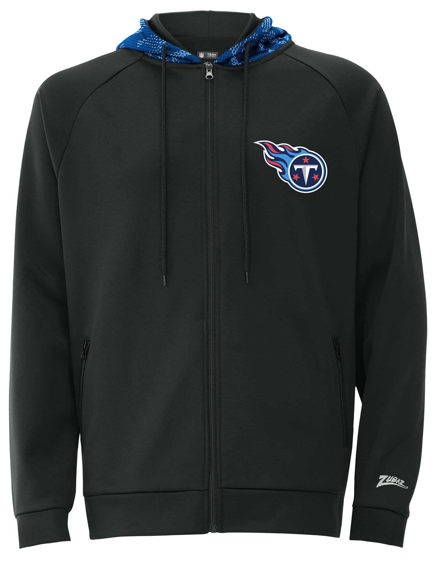 Zubaz NFL   Men's Raglan Viper Hood Liner Full Zip Hoodie, TENNESSEE TITANS