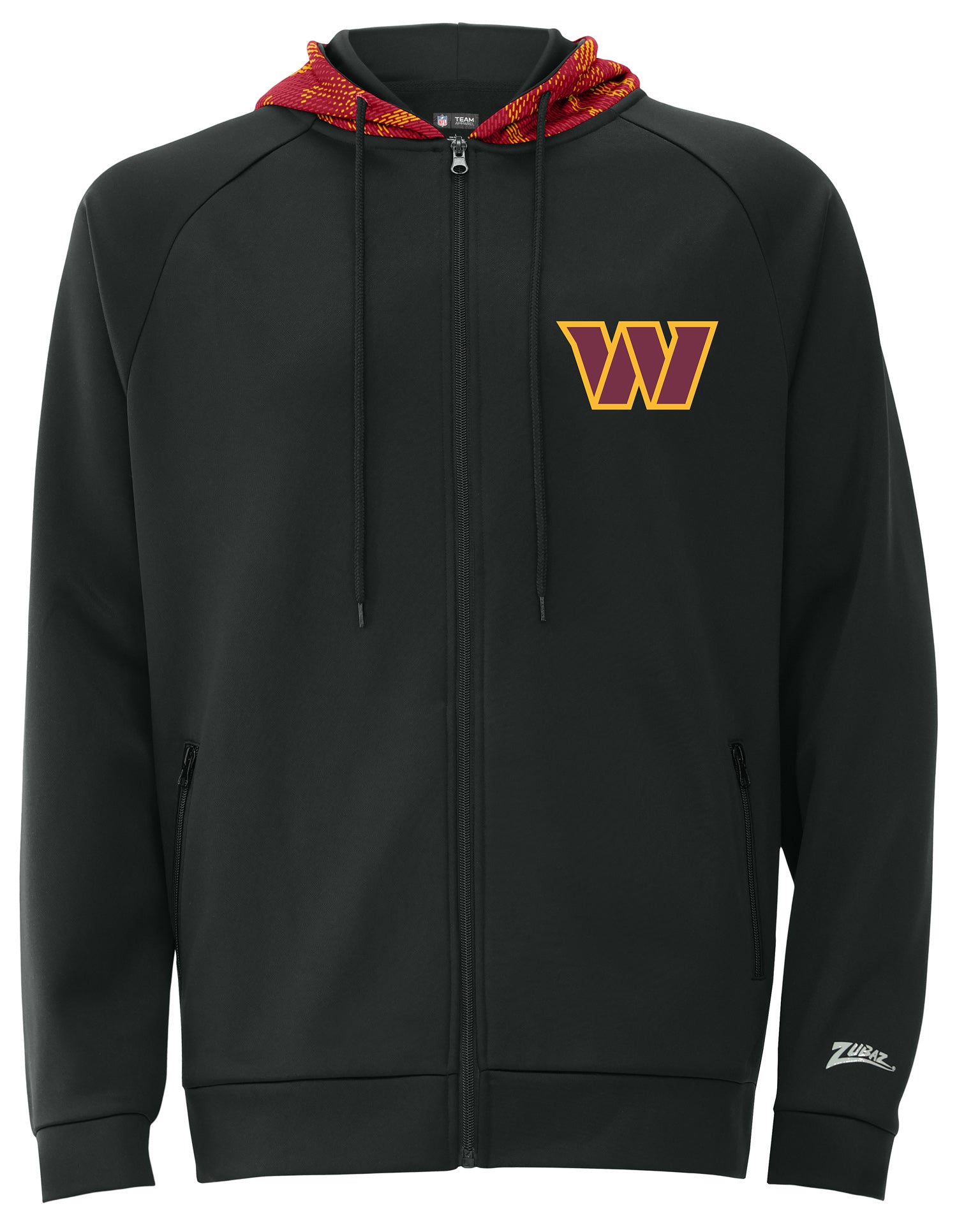Zubaz NFL   Men's Raglan Viper Hood Liner Full Zip Hoodie, WASHINGTON COMMANDERS
