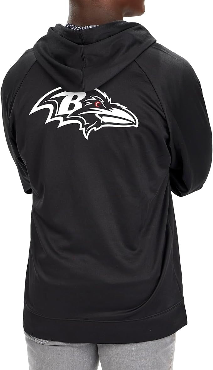 Zubaz NFL   Men's Established Viper Hood Liner Full Zip Raglan Hoodie, BALTIMORE RAVENS