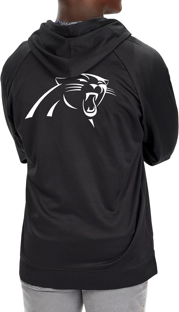 Zubaz NFL   Men's Established Viper Hood Liner Full Zip Raglan Hoodie, CAROLINA PANTHERS