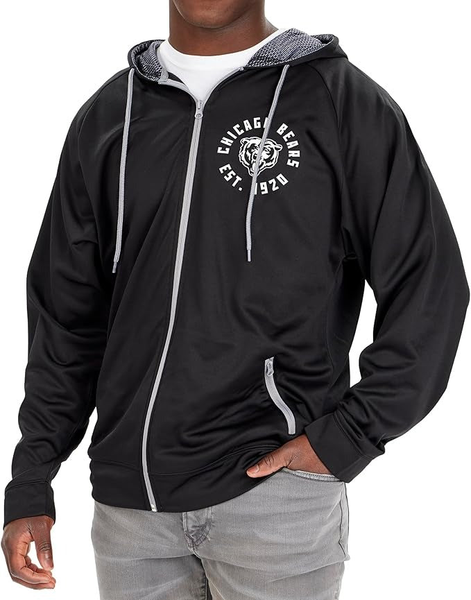 Zubaz NFL   Men's Established Viper Hood Liner Full Zip Raglan Hoodie, CHICAGO BEARS