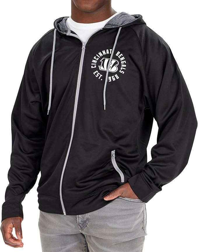 Zubaz NFL   Men's Established Viper Hood Liner Full Zip Raglan Hoodie, CINCINNATI BENGALS