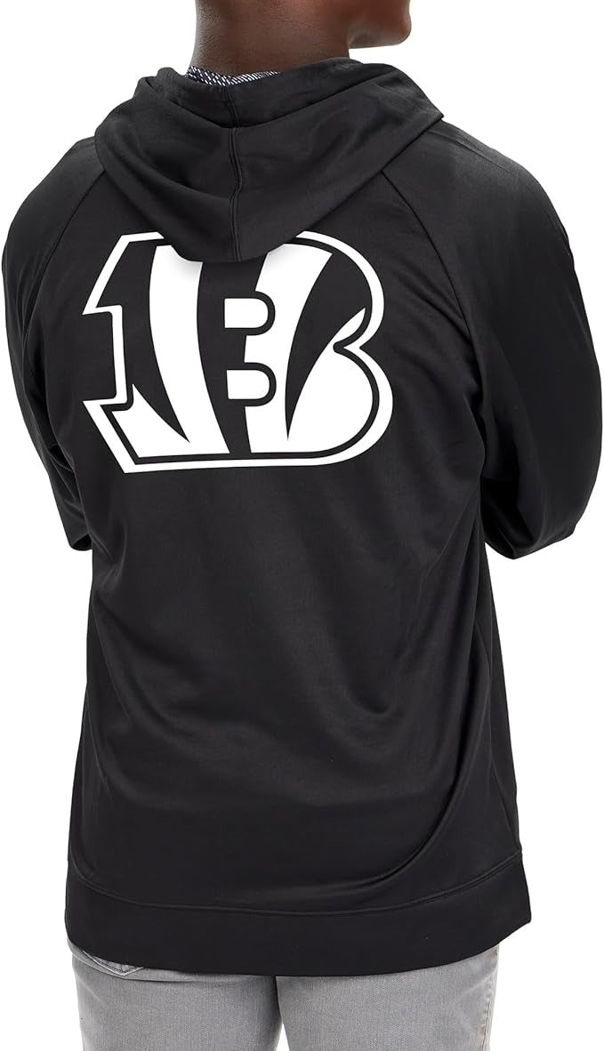Zubaz NFL   Men's Established Viper Hood Liner Full Zip Raglan Hoodie, CINCINNATI BENGALS