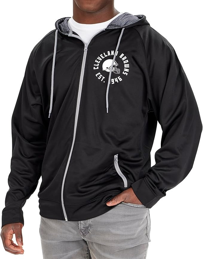 Zubaz NFL   Men's Established Viper Hood Liner Full Zip Raglan Hoodie, CLEVELAND BROWNS
