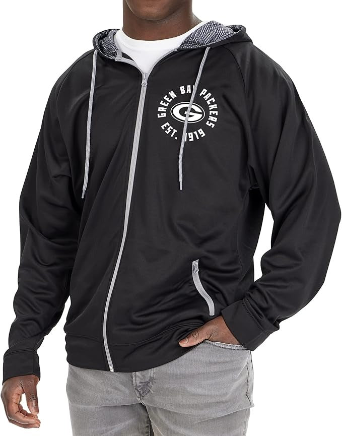 Zubaz NFL   Men's Established Viper Hood Liner Full Zip Raglan Hoodie, GREEN BAY PACKERS