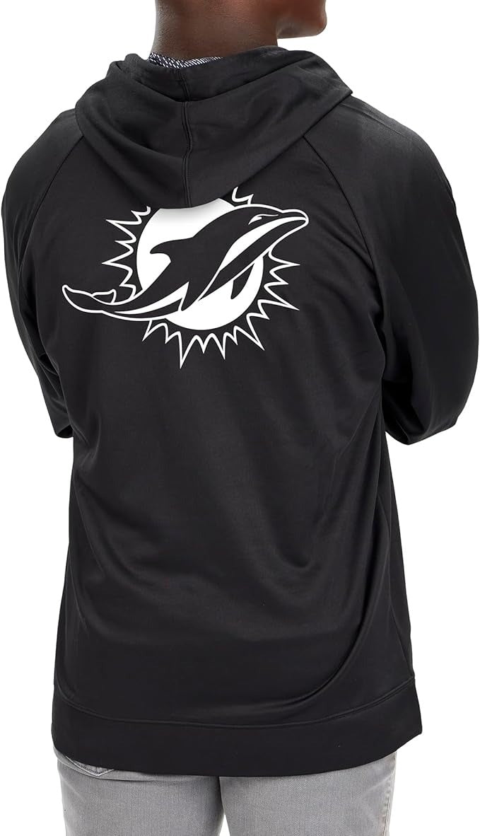 Zubaz NFL   Men's Established Viper Hood Liner Full Zip Raglan Hoodie, MIAMI DOLPHINS