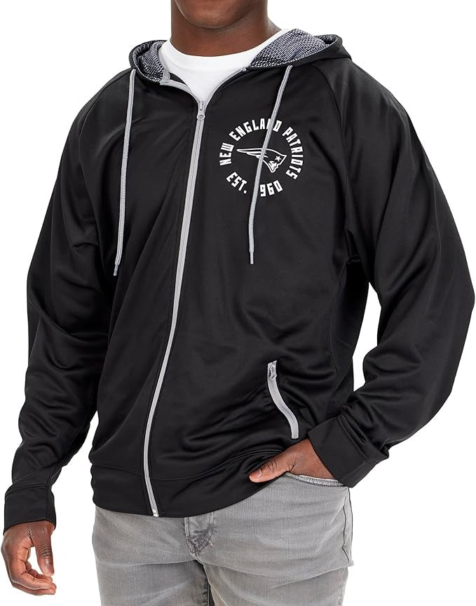 Zubaz NFL   Men's Established Viper Hood Liner Full Zip Raglan Hoodie, NEW ENGLAND PATRIOTS