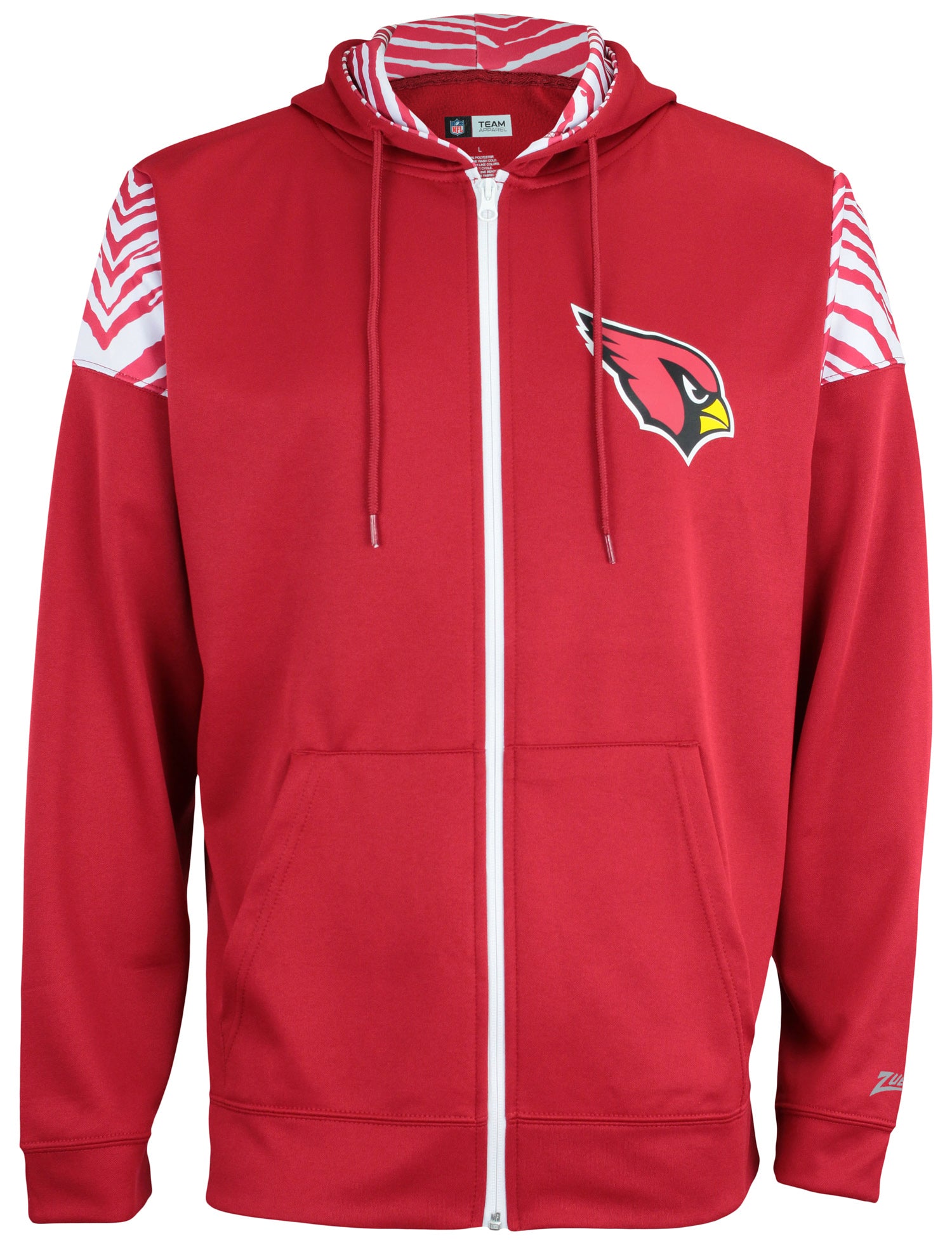Zubaz NFL   Men's Logo 2 Color Zebra Bands and Hood Liner Full Zip Hoodie, ARIZONA CARDINALS
