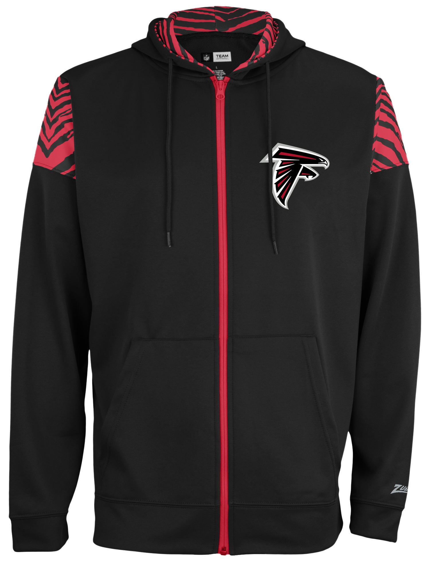 Zubaz NFL   Men's Logo 2 Color Zebra Bands and Hood Liner Full Zip Hoodie, ATLANTA FALCONS
