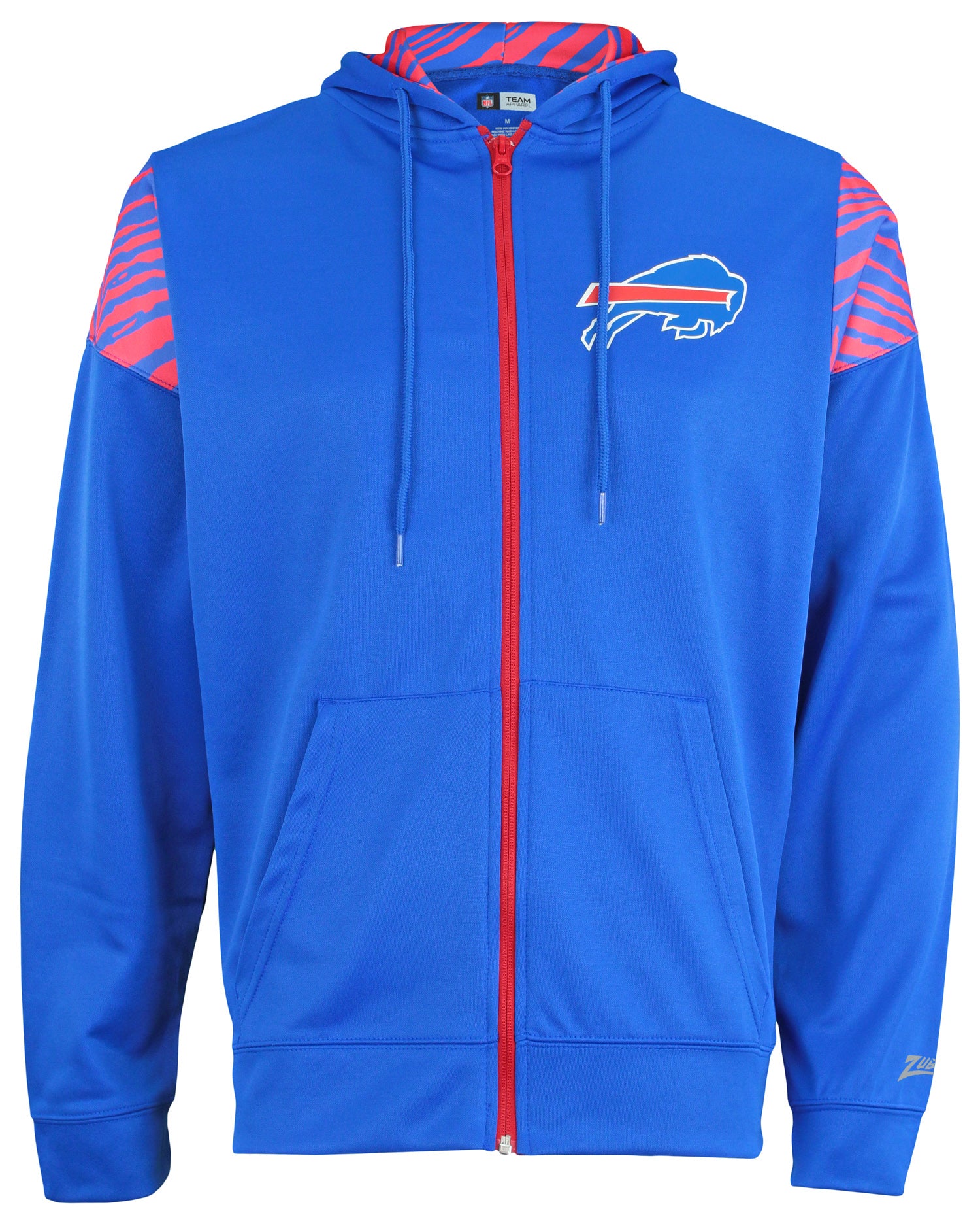 Zubaz NFL   Men's Logo 2 Color Zebra Bands and Hood Liner Full Zip Hoodie, BUFFALO BILLS