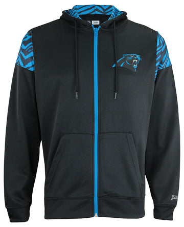 Zubaz NFL   Men's Logo 2 Color Zebra Bands and Hood Liner Full Zip Hoodie, CAROLINA PANTHERS