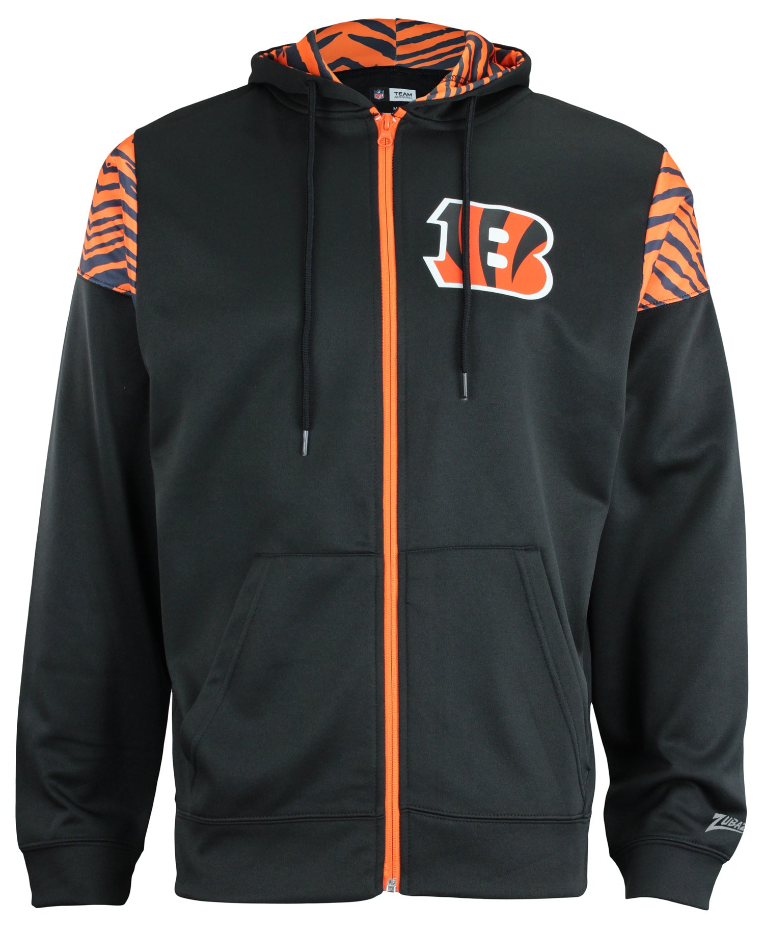 Zubaz NFL   Men's Logo 2 Color Zebra Bands and Hood Liner Full Zip Hoodie, CINCINNATI BENGALS