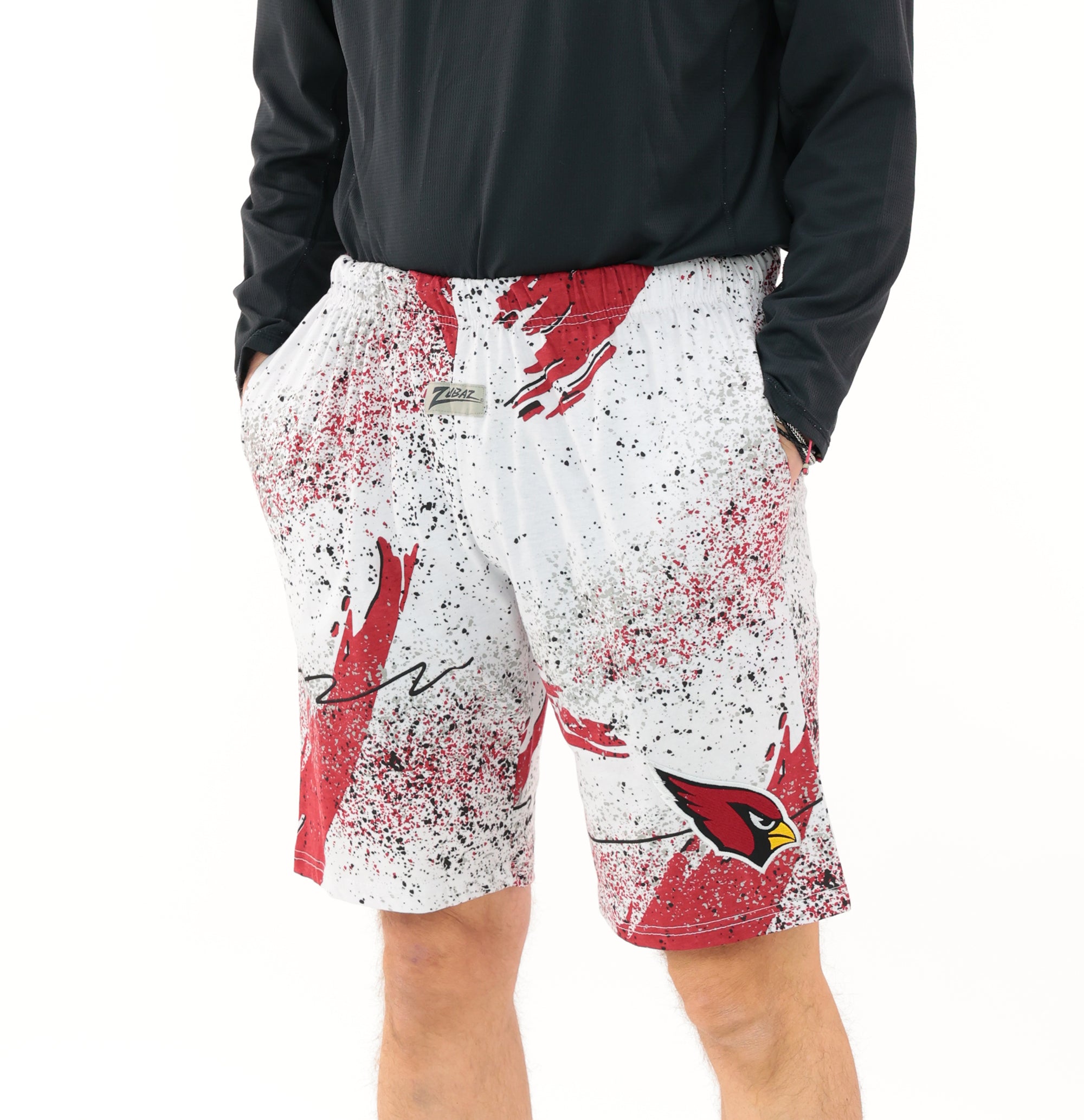Zubaz NFL Adult Unisex Z88 Embroidered Confetti 3 Team Color Shorts, Arizona Cardinals
