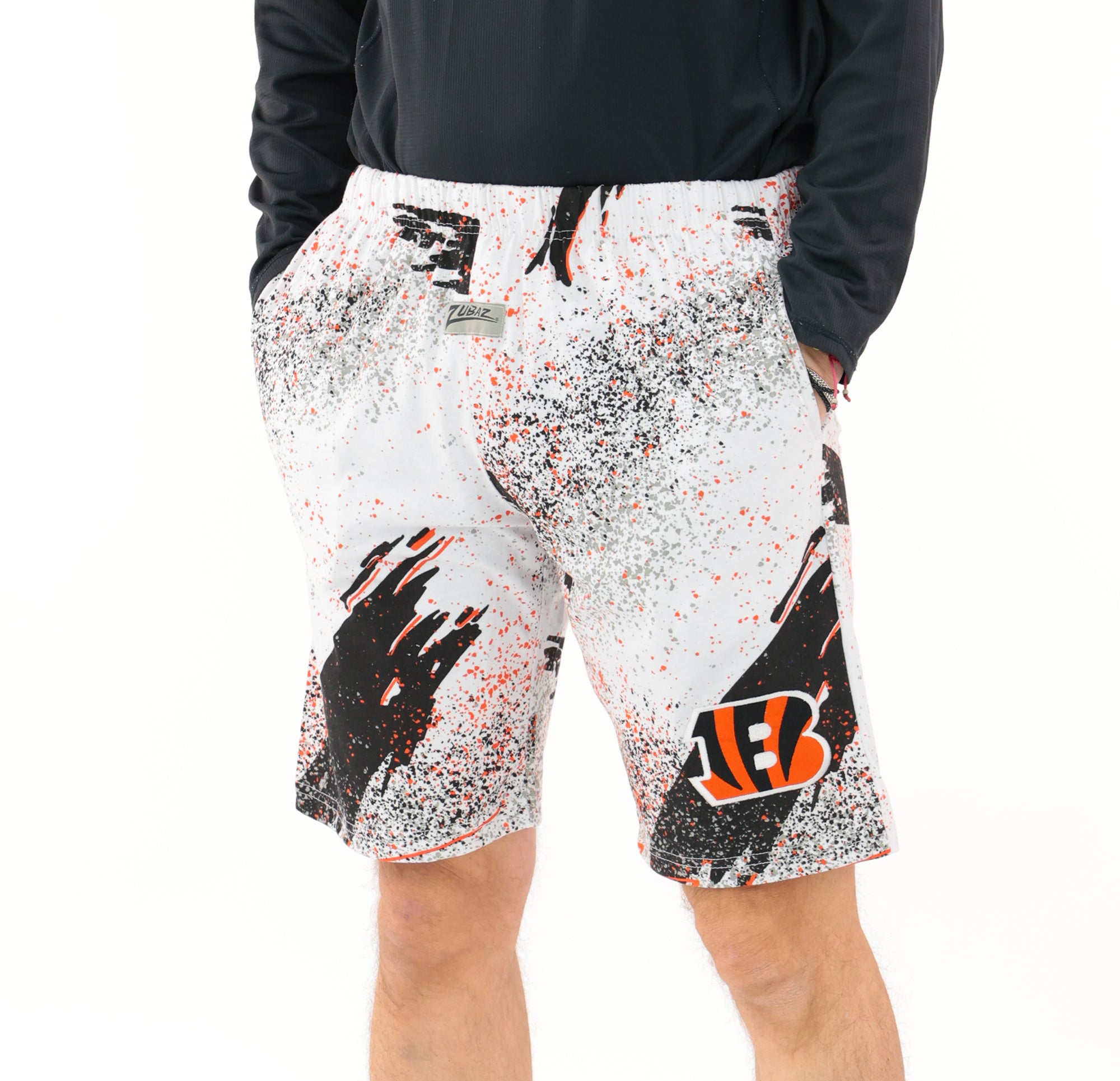 Zubaz NFL Adult Unisex Z88 Embroidered Confetti 3 Team Color Shorts, Cincinnati Bengals