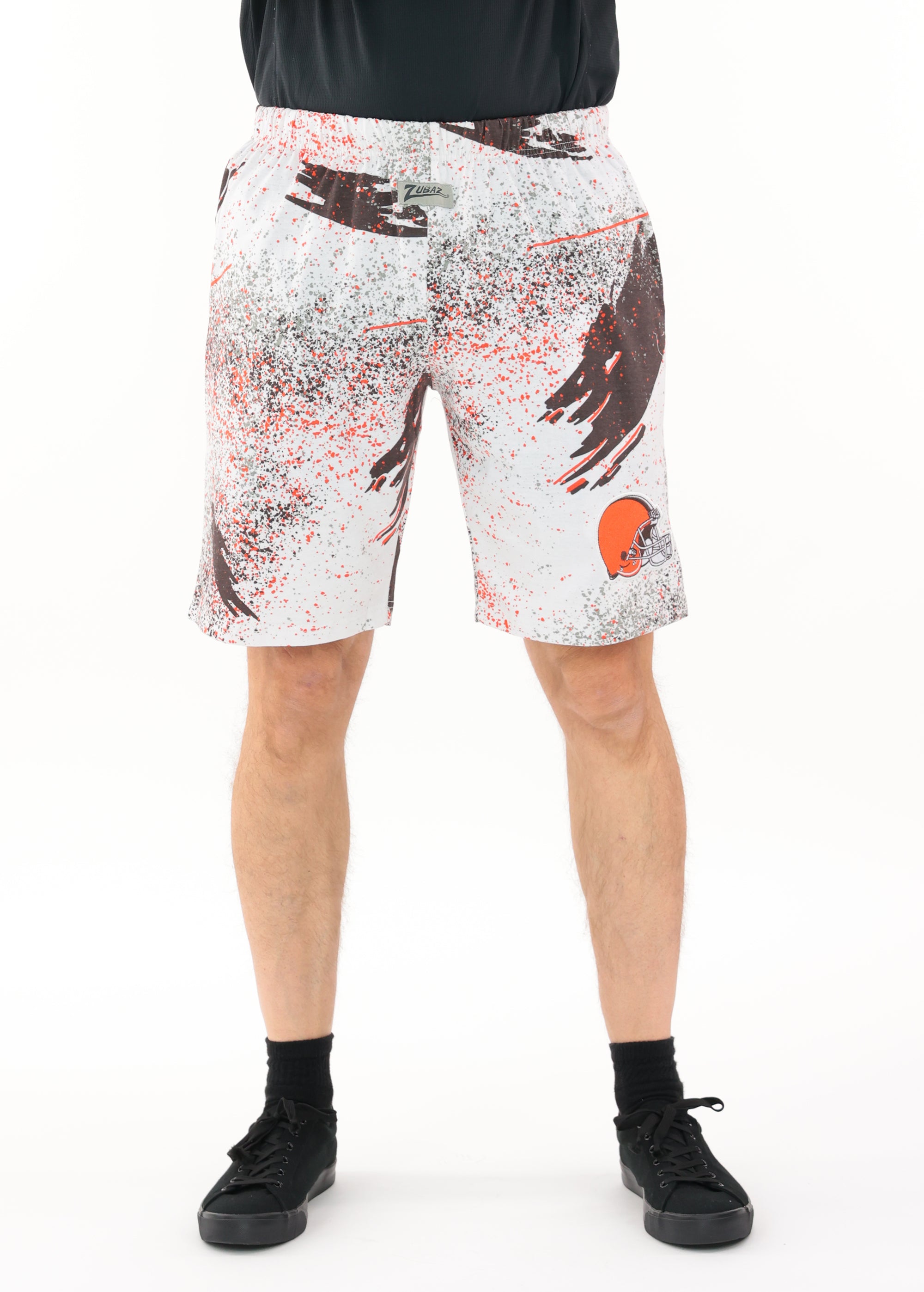 Zubaz NFL Adult Unisex Z88 Embroidered Confetti 3 Team Color Shorts, Cleveland Browns