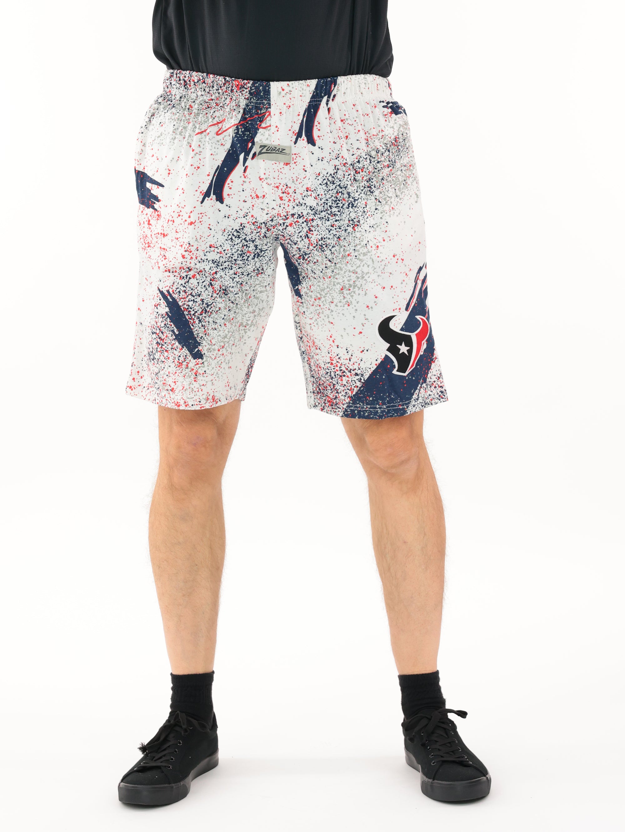 Zubaz NFL Adult Unisex Z88 Embroidered Confetti 3 Team Color Shorts, Houston Texans