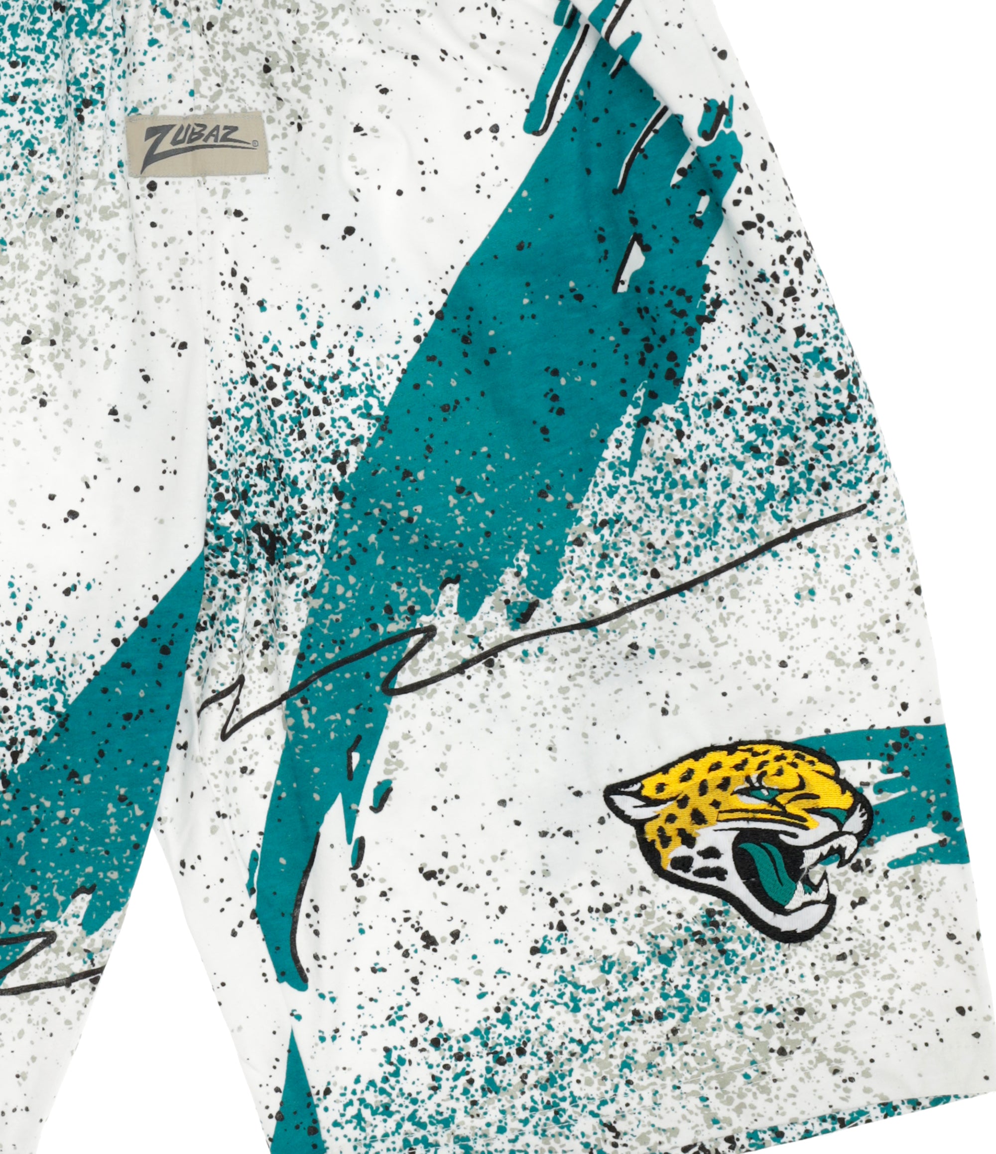Zubaz NFL Adult Unisex Z88 Embroidered Confetti 3 Team Color Shorts, Jacksonville Jaguars