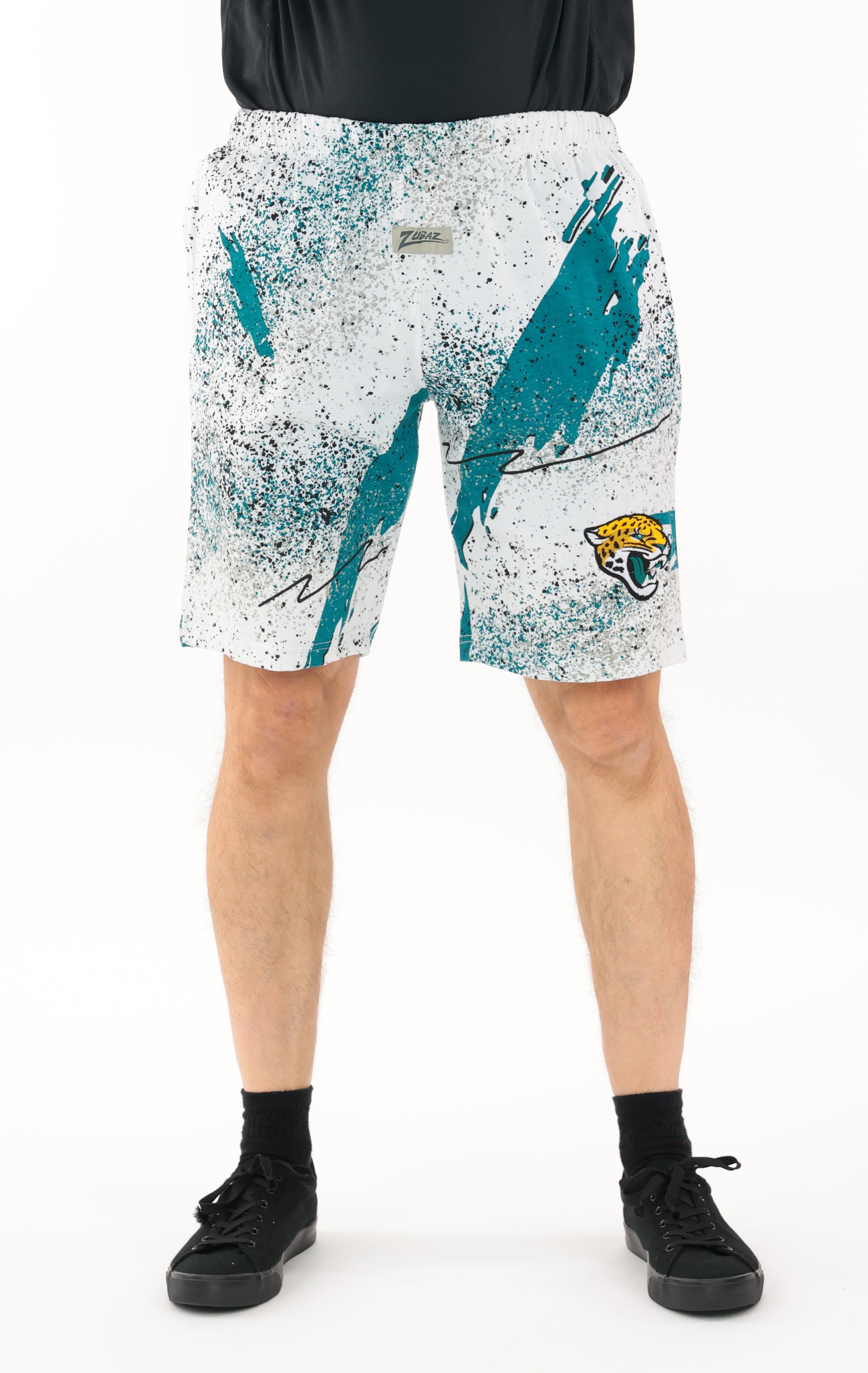 Zubaz NFL Adult Unisex Z88 Embroidered Confetti 3 Team Color Shorts, Jacksonville Jaguars
