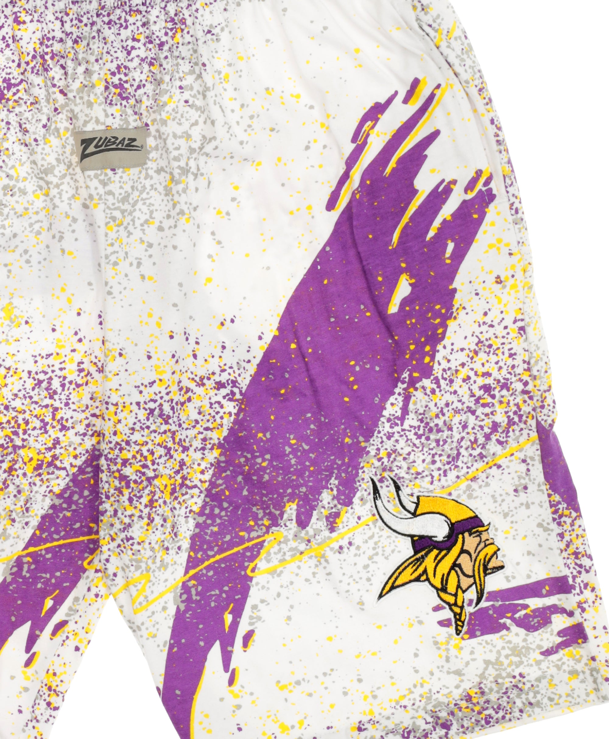 Zubaz NFL Adult Unisex Z88 Embroidered Confetti 3 Team Color Shorts, Minnesota Vikings