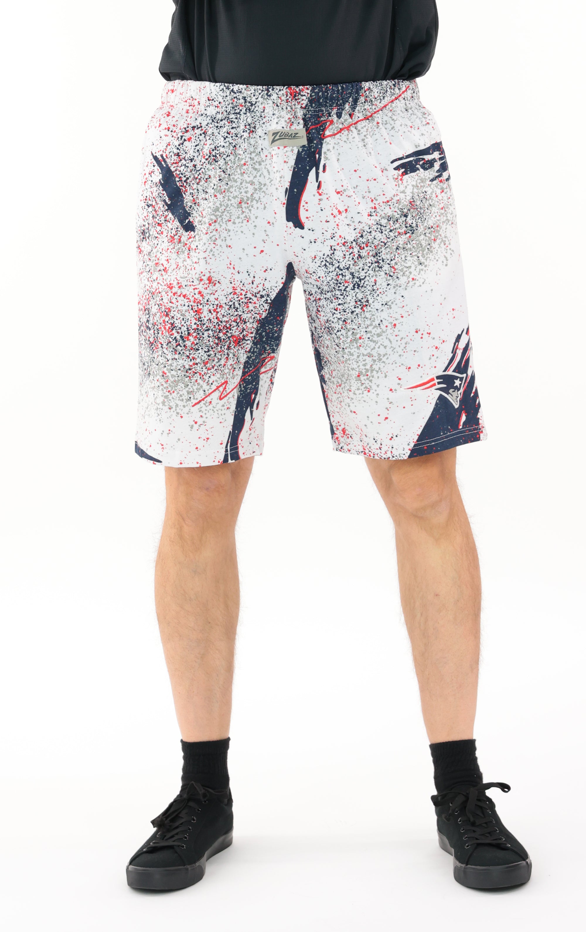 Zubaz NFL Adult Unisex Z88 Embroidered Confetti 3 Team Color Shorts, New England Patriots