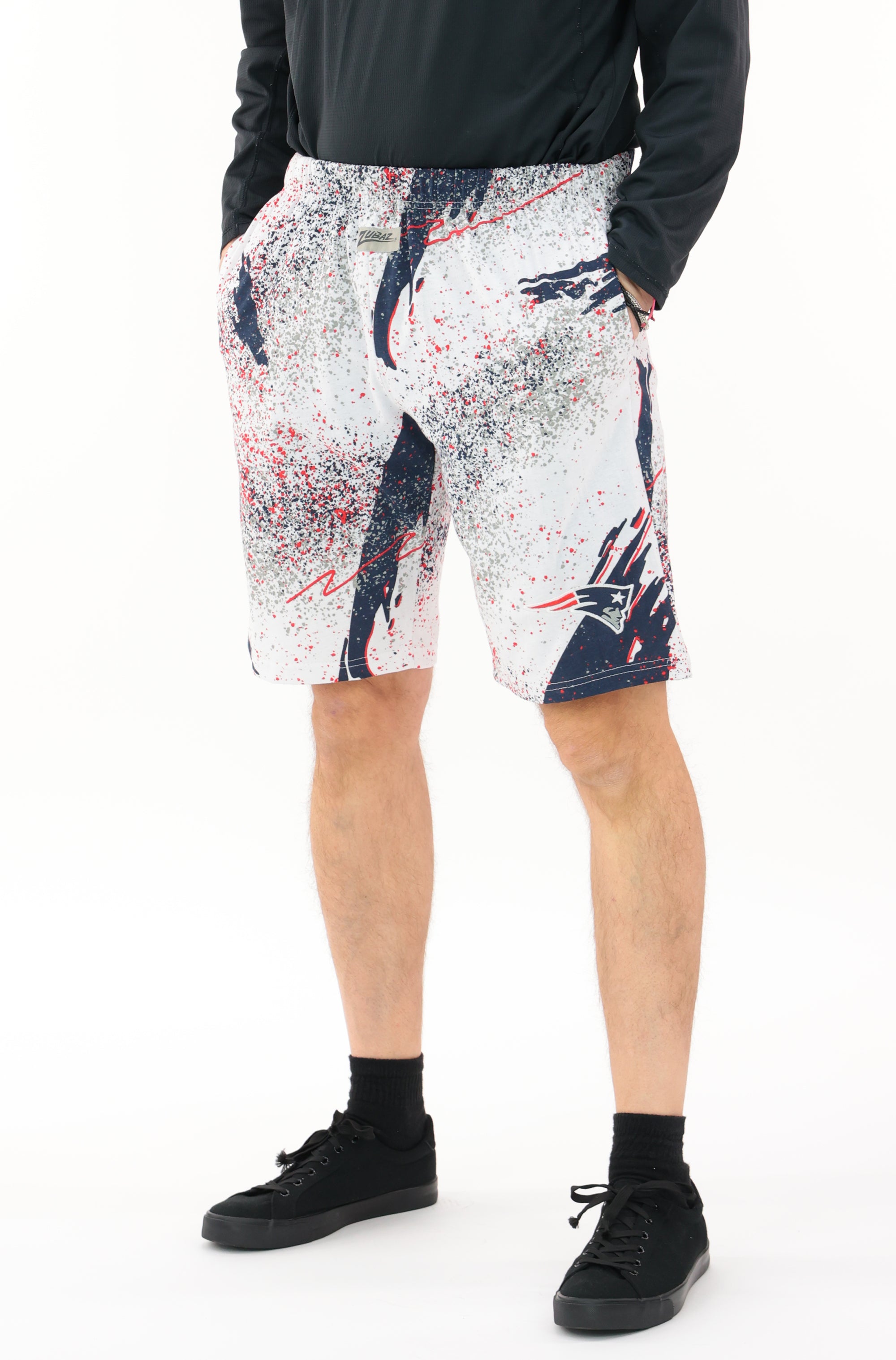 Zubaz NFL Adult Unisex Z88 Embroidered Confetti 3 Team Color Shorts, New England Patriots