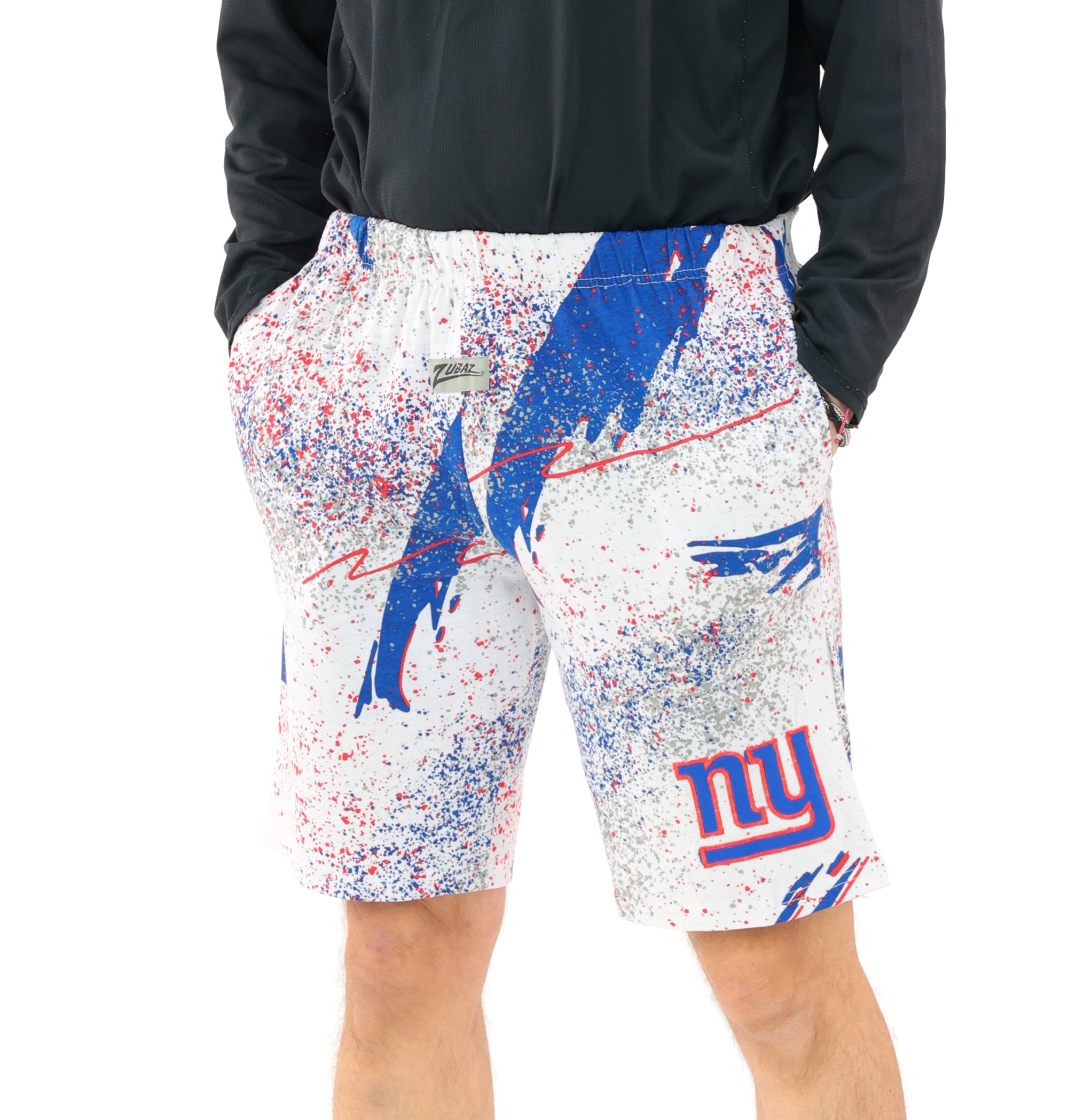 Zubaz NFL Adult Unisex Z88 Embroidered Confetti 3 Team Color Shorts, New York Giants