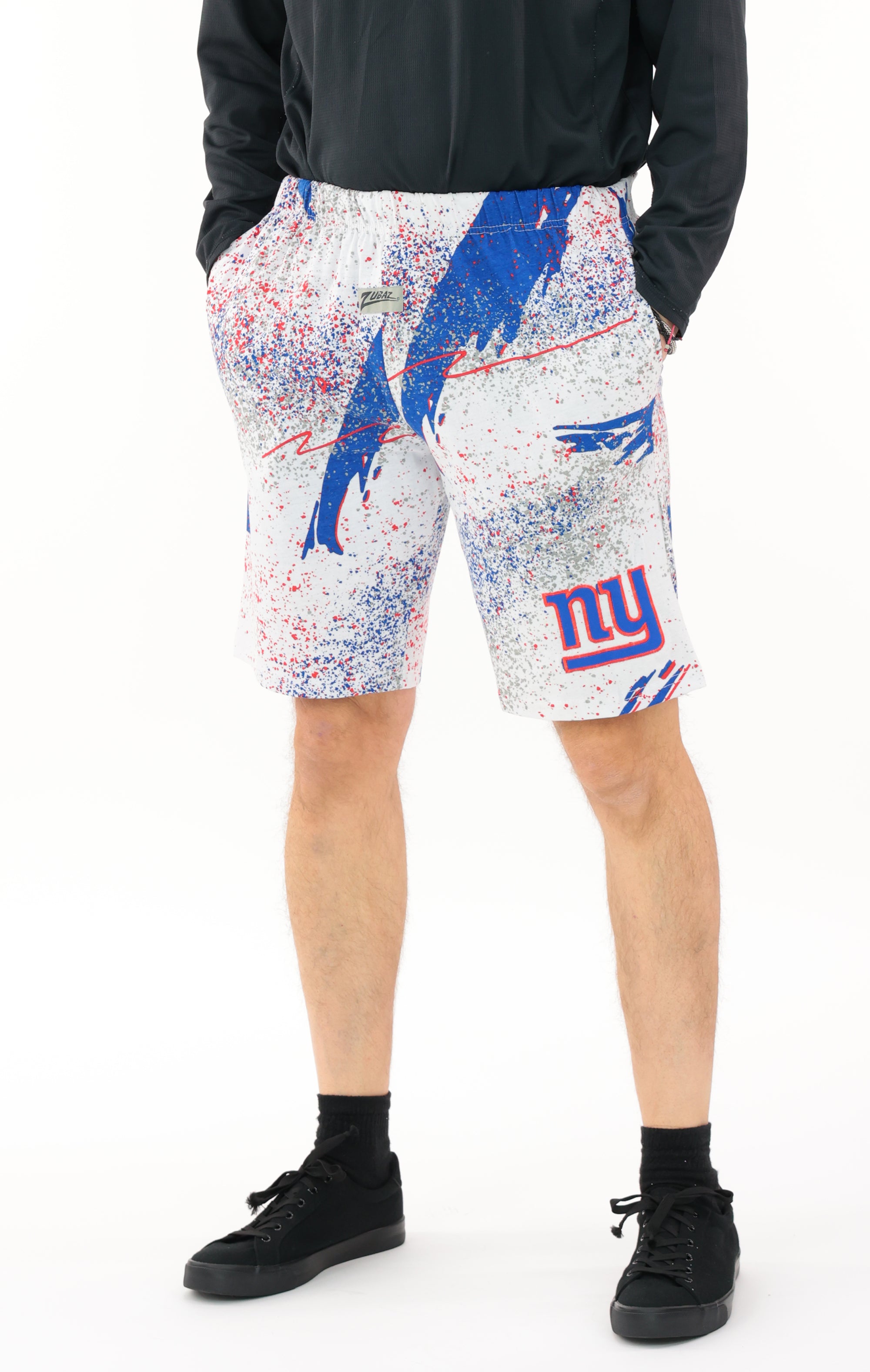 Zubaz NFL Adult Unisex Z88 Embroidered Confetti 3 Team Color Shorts, New York Giants