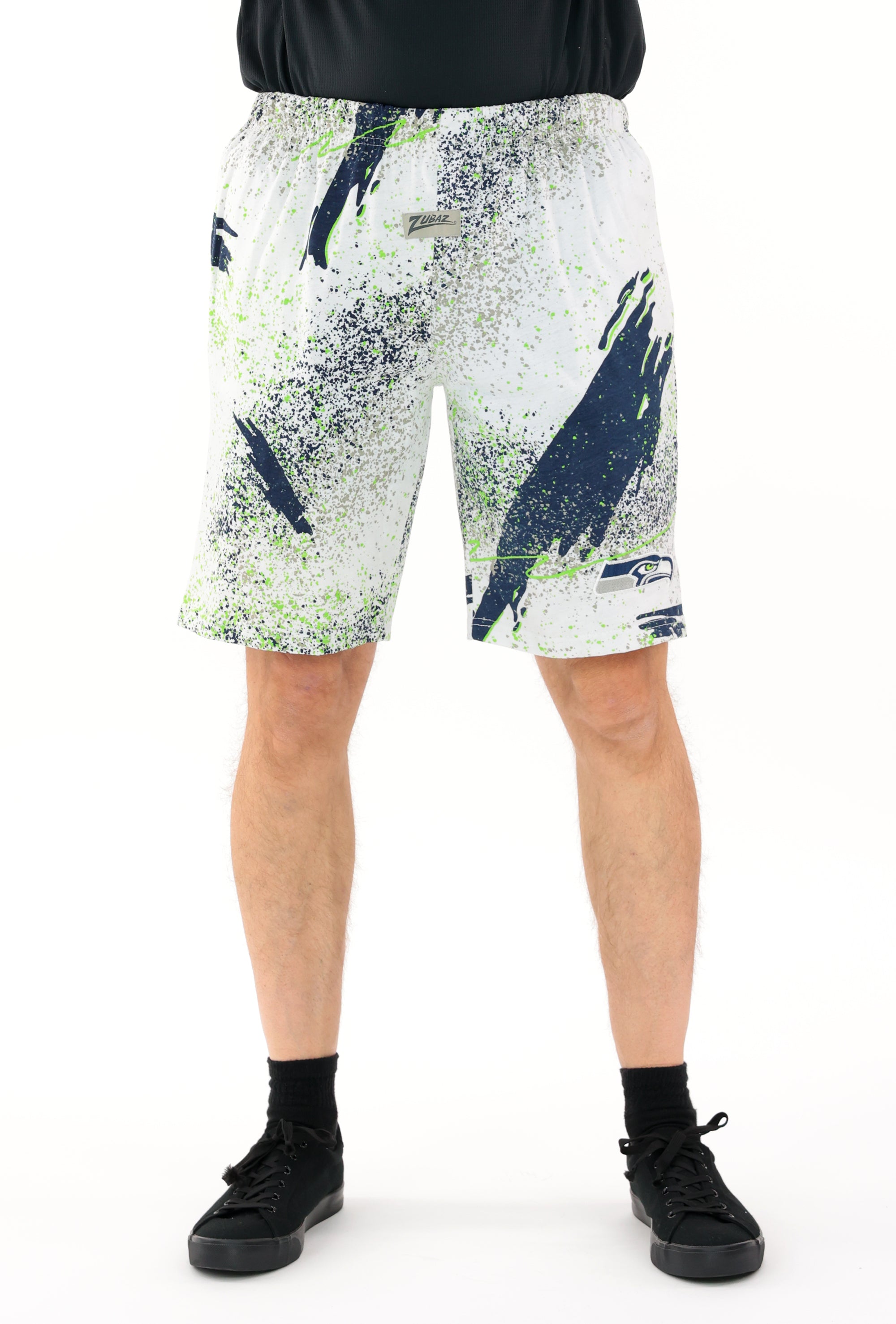 Zubaz NFL Adult Unisex Z88 Embroidered Confetti 3 Team Color Shorts, Seattle Seahawks