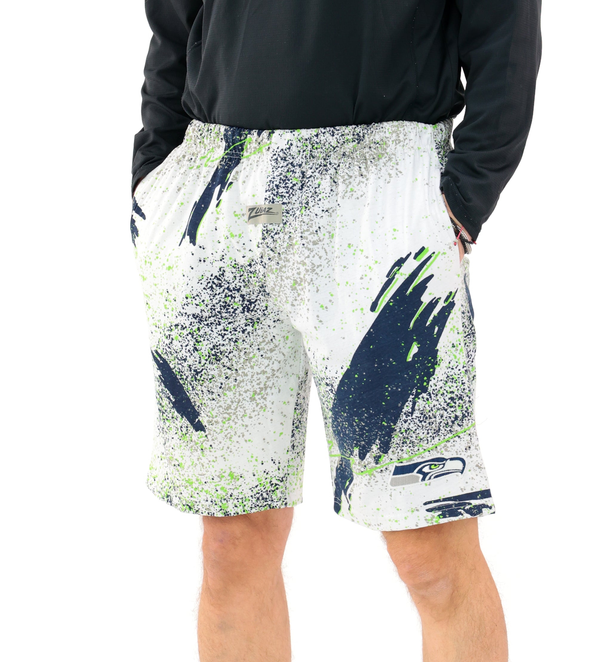 Zubaz NFL Adult Unisex Z88 Embroidered Confetti 3 Team Color Shorts, Seattle Seahawks