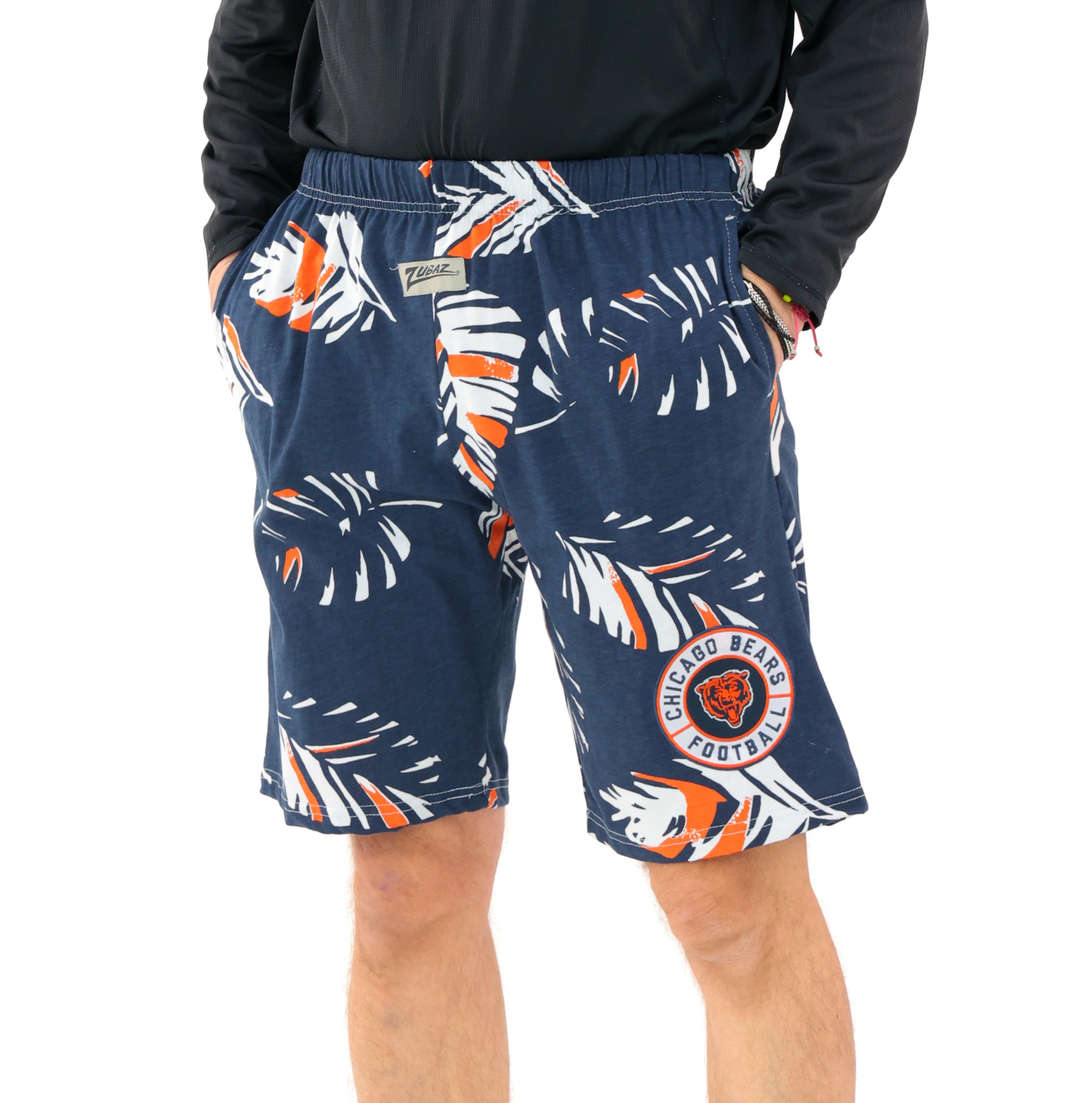 Zubaz NFL Adult Unisex Z88 Embroidered Leaf 3 Team Color Shorts, Chicago Bears
