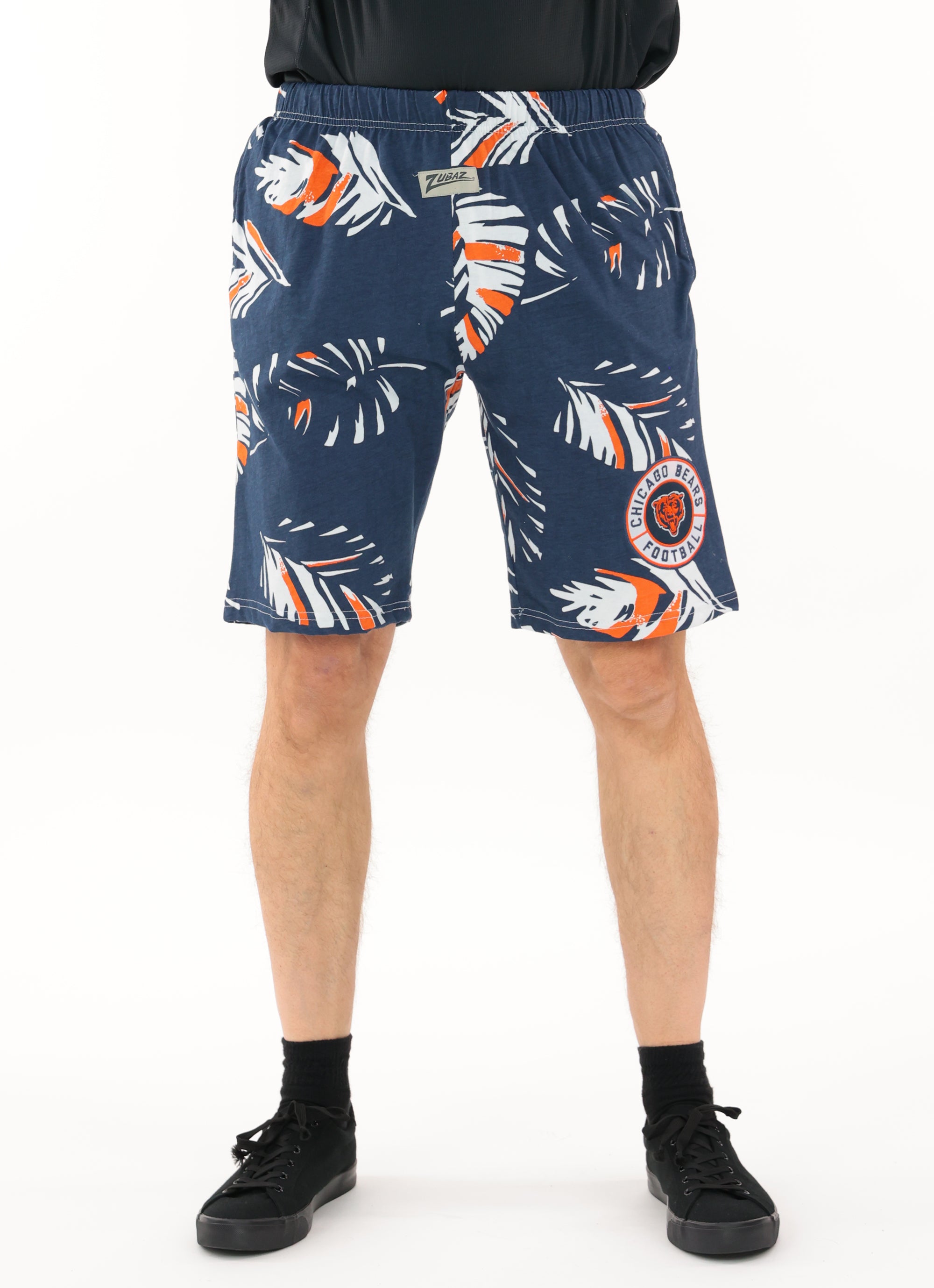Zubaz NFL Adult Unisex Z88 Embroidered Leaf 3 Team Color Shorts, Chicago Bears