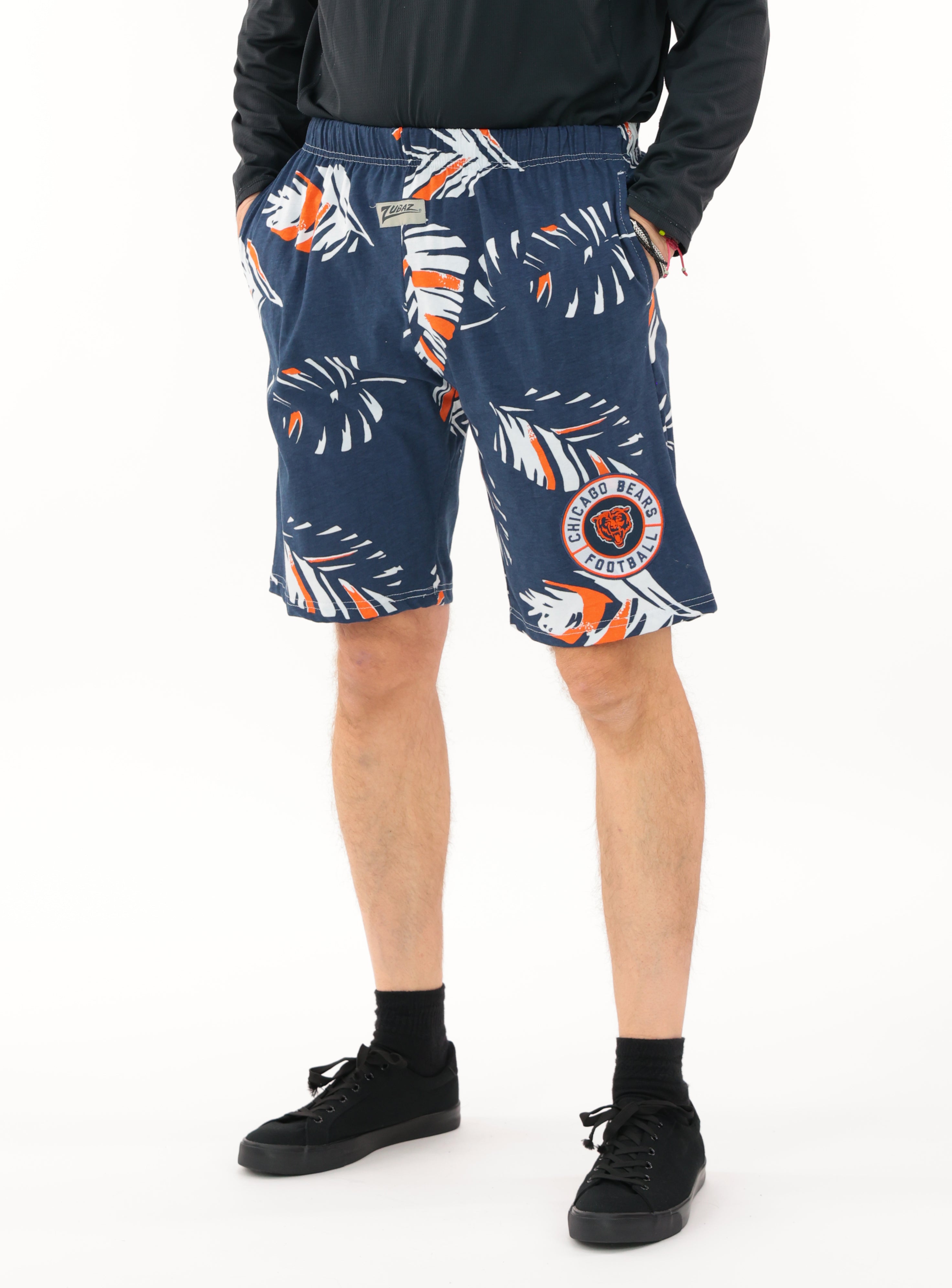 Zubaz NFL Adult Unisex Z88 Embroidered Leaf 3 Team Color Shorts, Chicago Bears