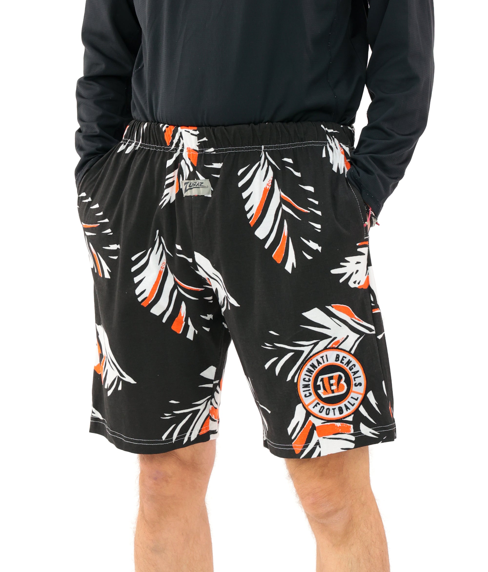 Zubaz NFL Adult Unisex Z88 Embroidered Leaf 3 Team Color Shorts, Cincinnati Bengals