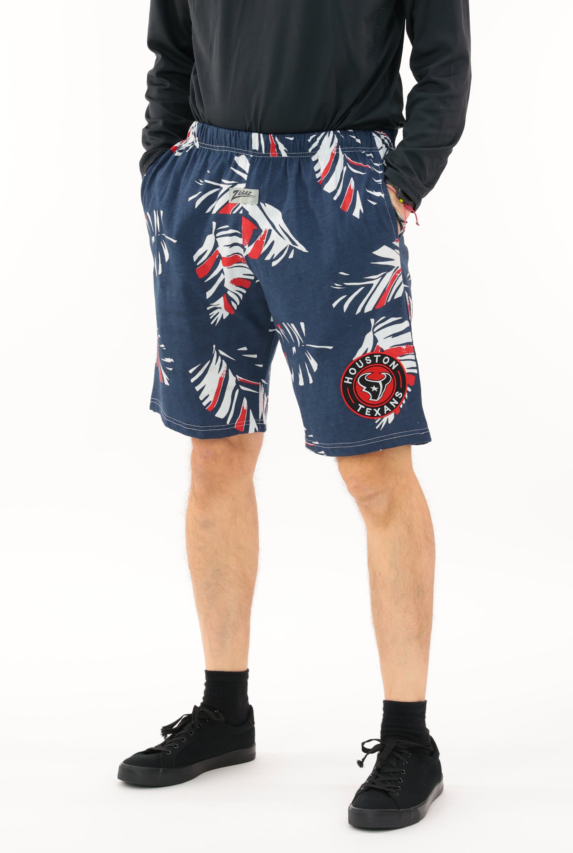 Zubaz NFL Adult Unisex Z88 Embroidered Leaf 3 Team Color Shorts, Houston Texans