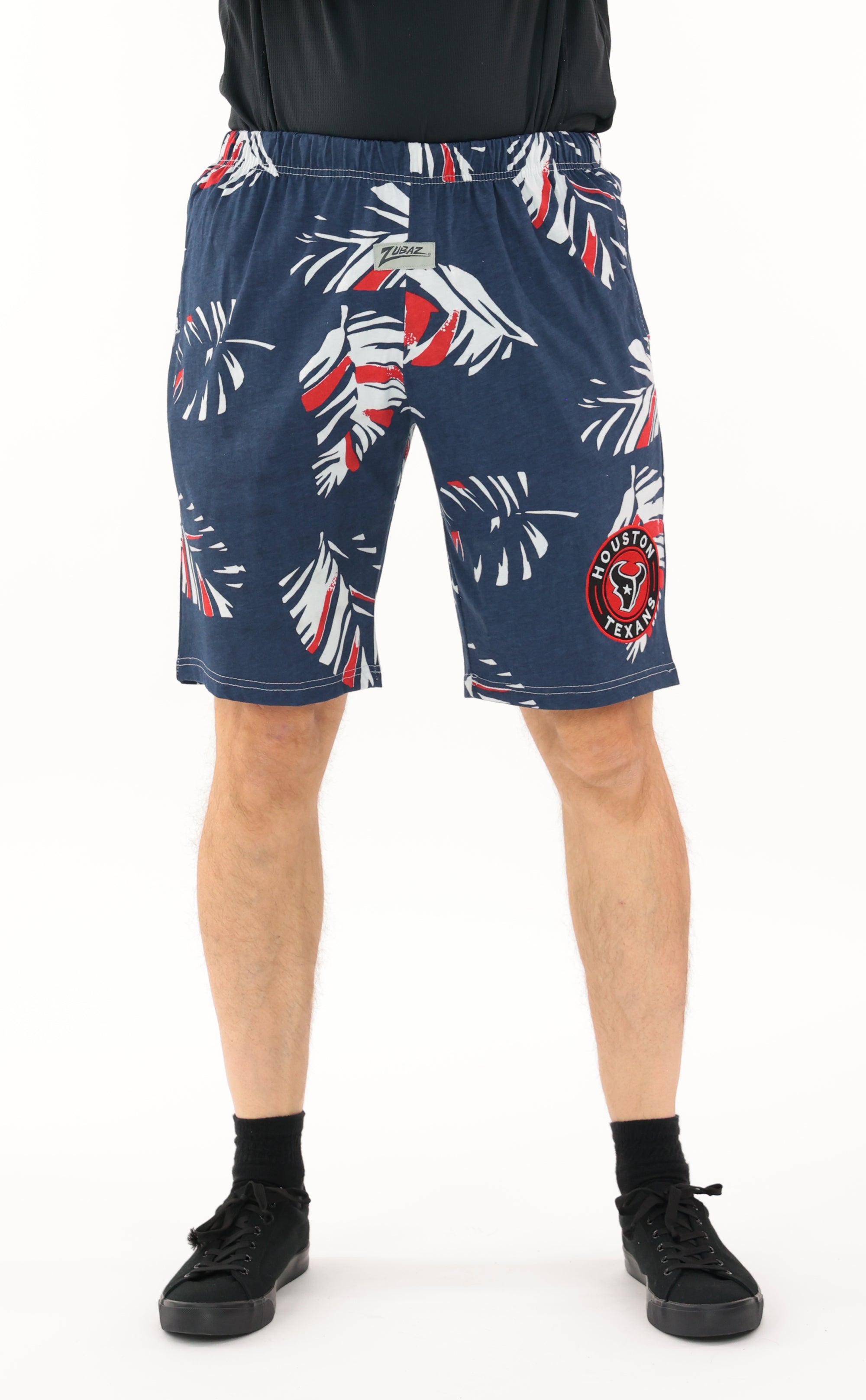 Zubaz NFL Adult Unisex Z88 Embroidered Leaf 3 Team Color Shorts, Houston Texans