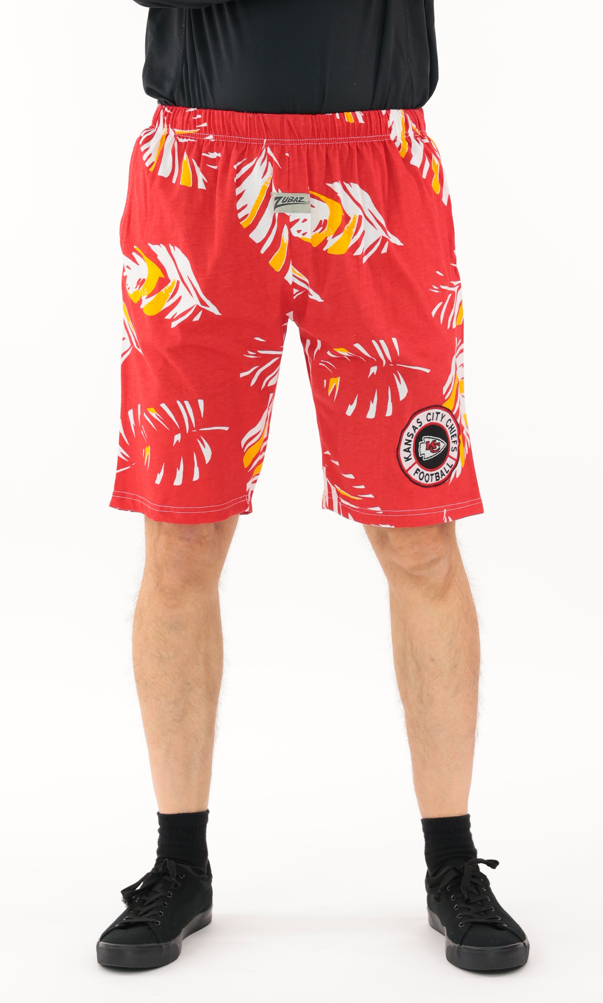 Zubaz NFL Adult Unisex Z88 Embroidered Leaf 3 Team Color Shorts, Kansas City Chiefs