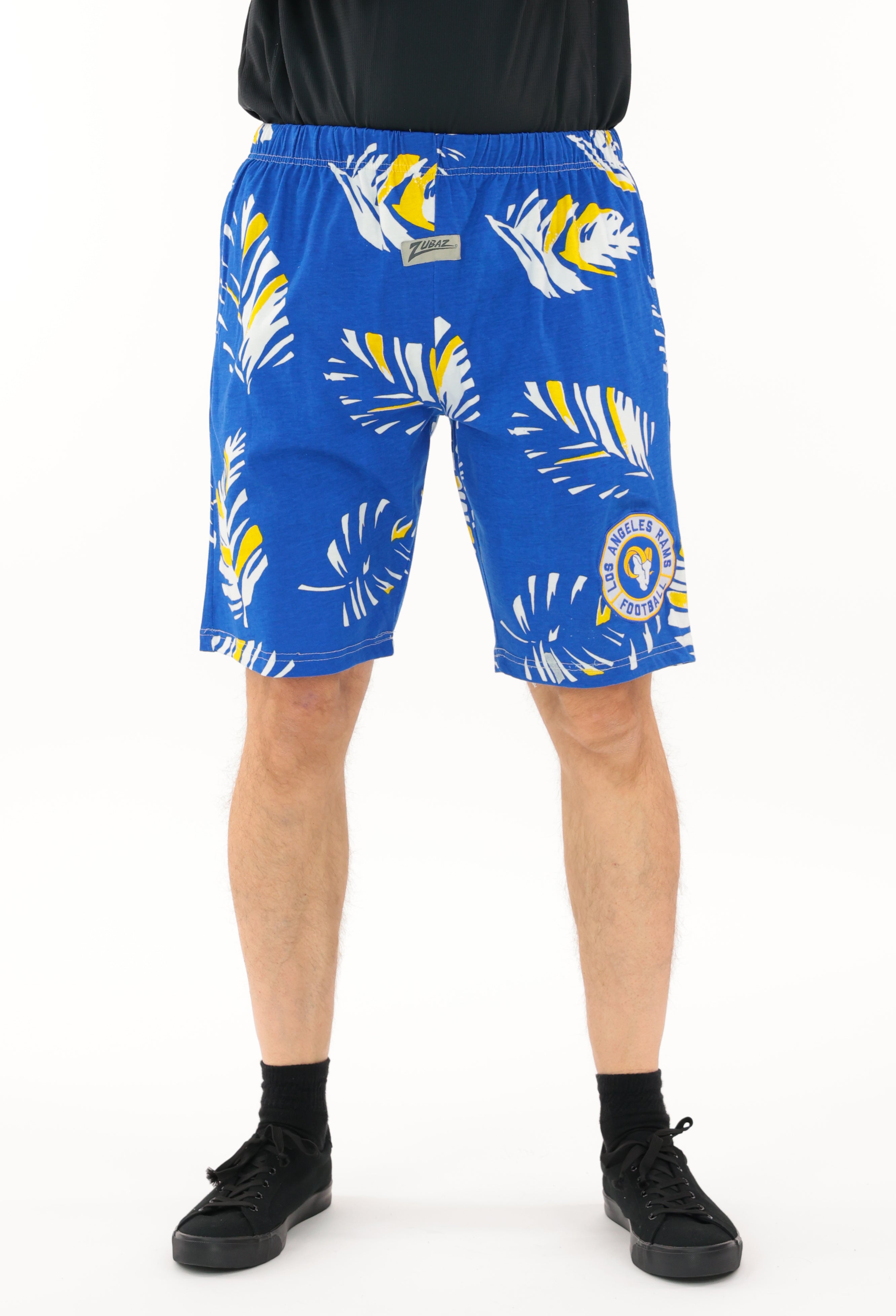 Zubaz NFL Adult Unisex Z88 Embroidered Leaf 3 Team Color Shorts, Los Angeles Rams