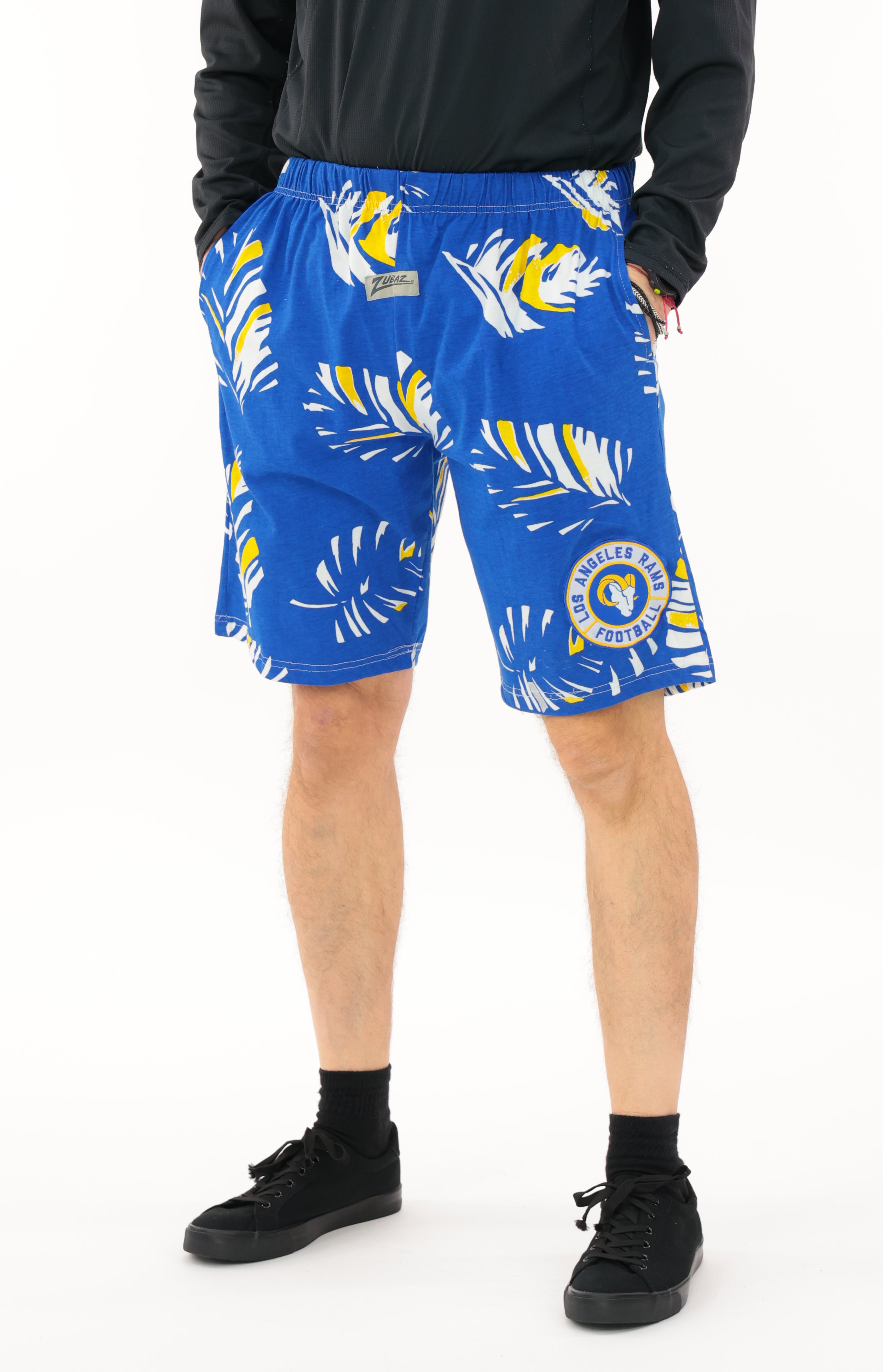 Zubaz NFL Adult Unisex Z88 Embroidered Leaf 3 Team Color Shorts, Los Angeles Rams