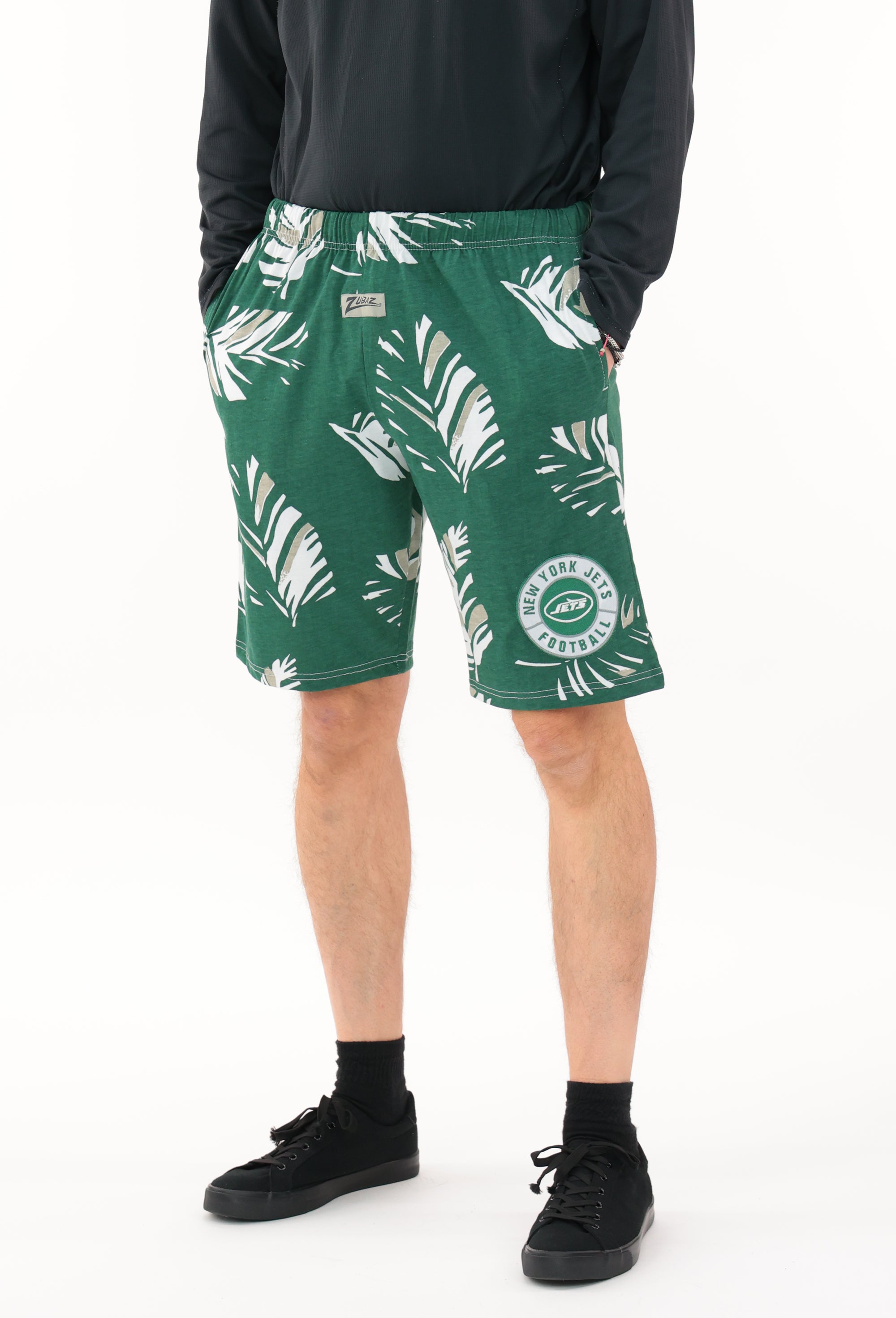 Zubaz NFL Adult Unisex Z88 Embroidered Leaf 3 Team Color Shorts, New York Jets