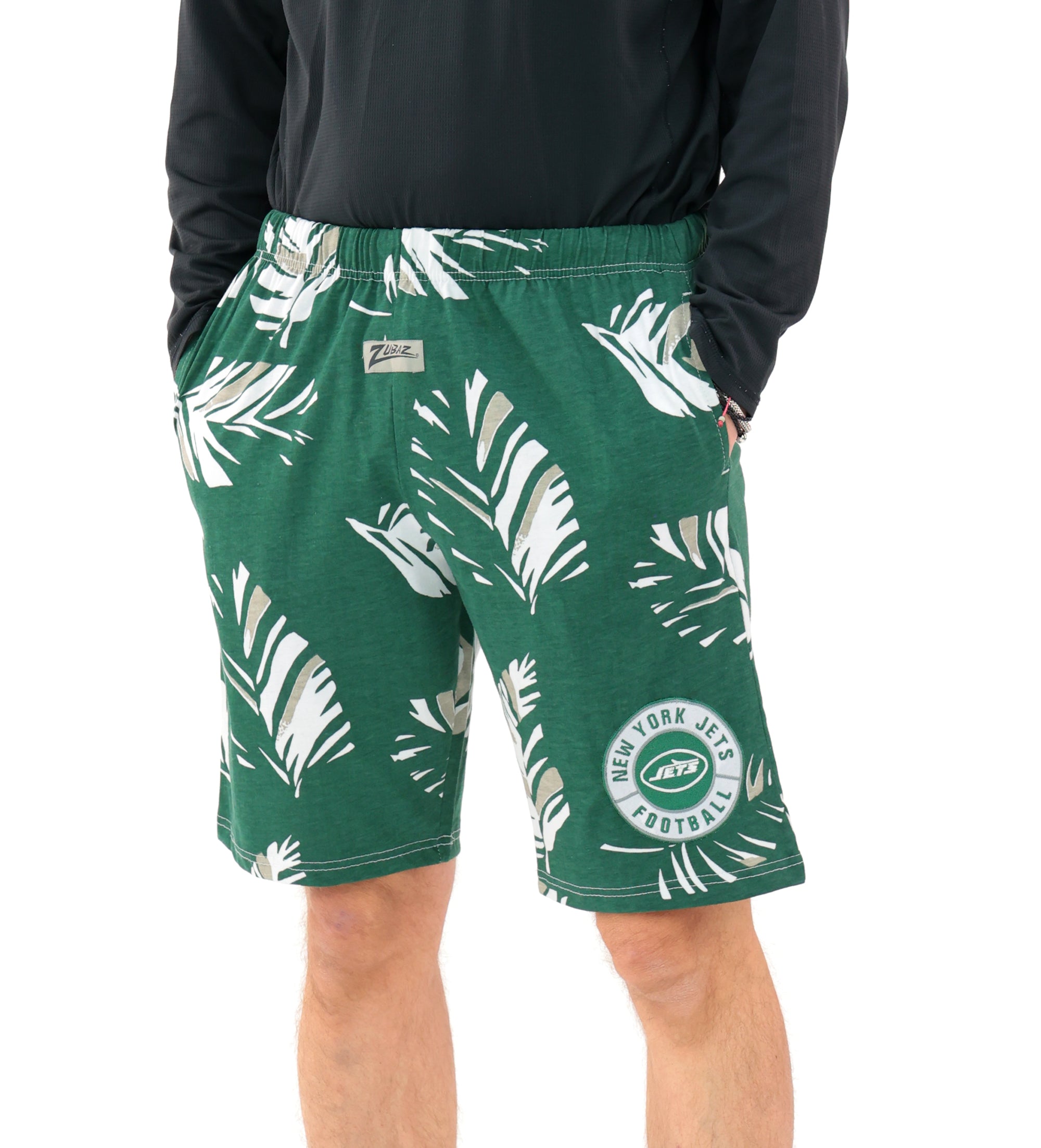 Zubaz NFL Adult Unisex Z88 Embroidered Leaf 3 Team Color Shorts, New York Jets