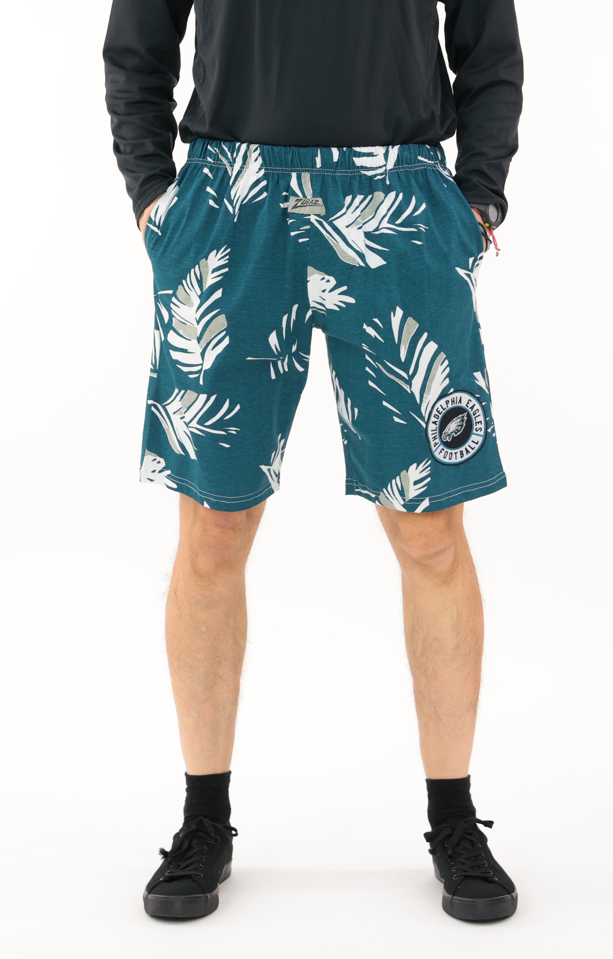 Zubaz NFL Adult Unisex Z88 Embroidered Leaf 3 Team Color Shorts, Philadelphia Eagles