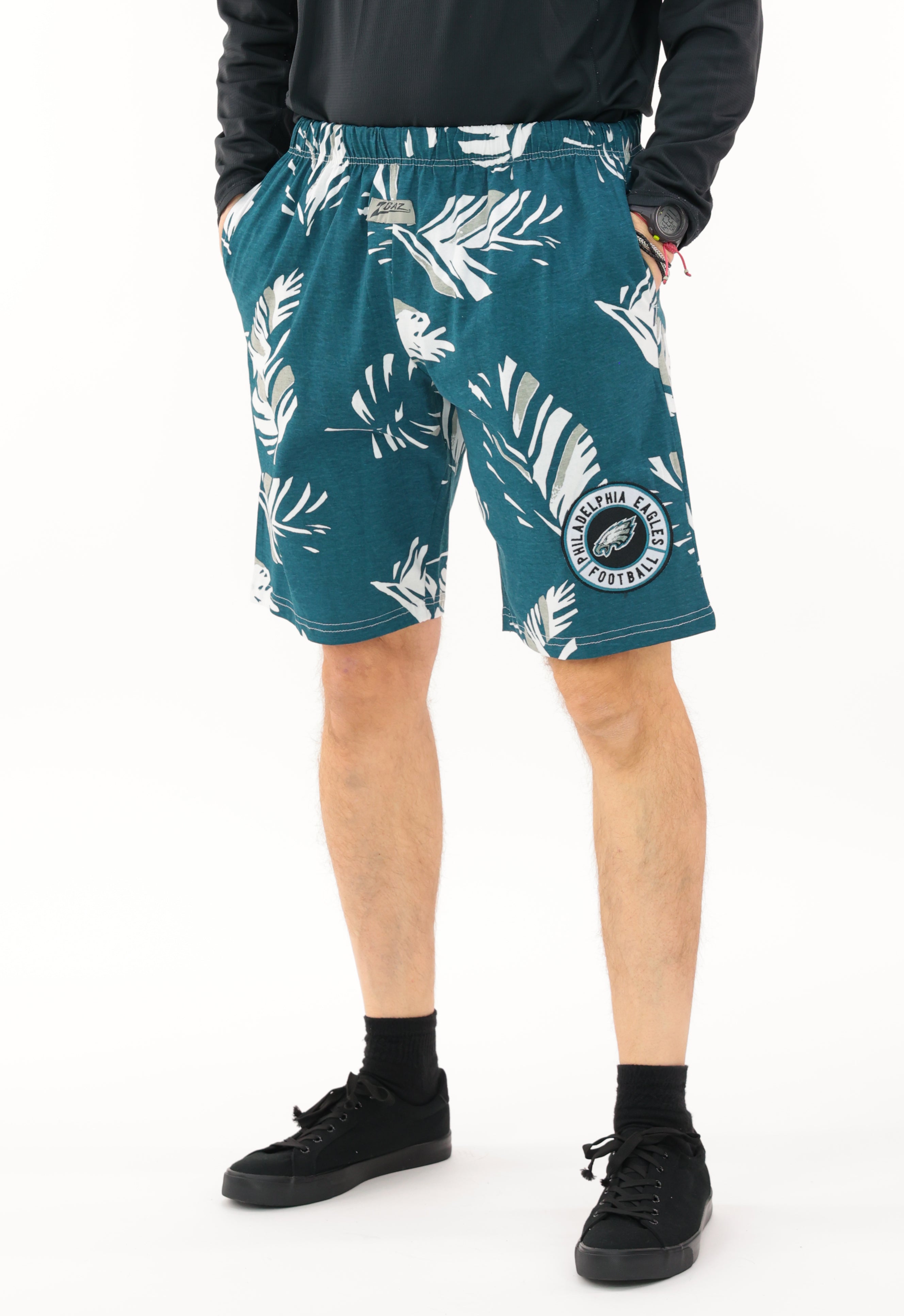 Zubaz NFL Adult Unisex Z88 Embroidered Leaf 3 Team Color Shorts, Philadelphia Eagles