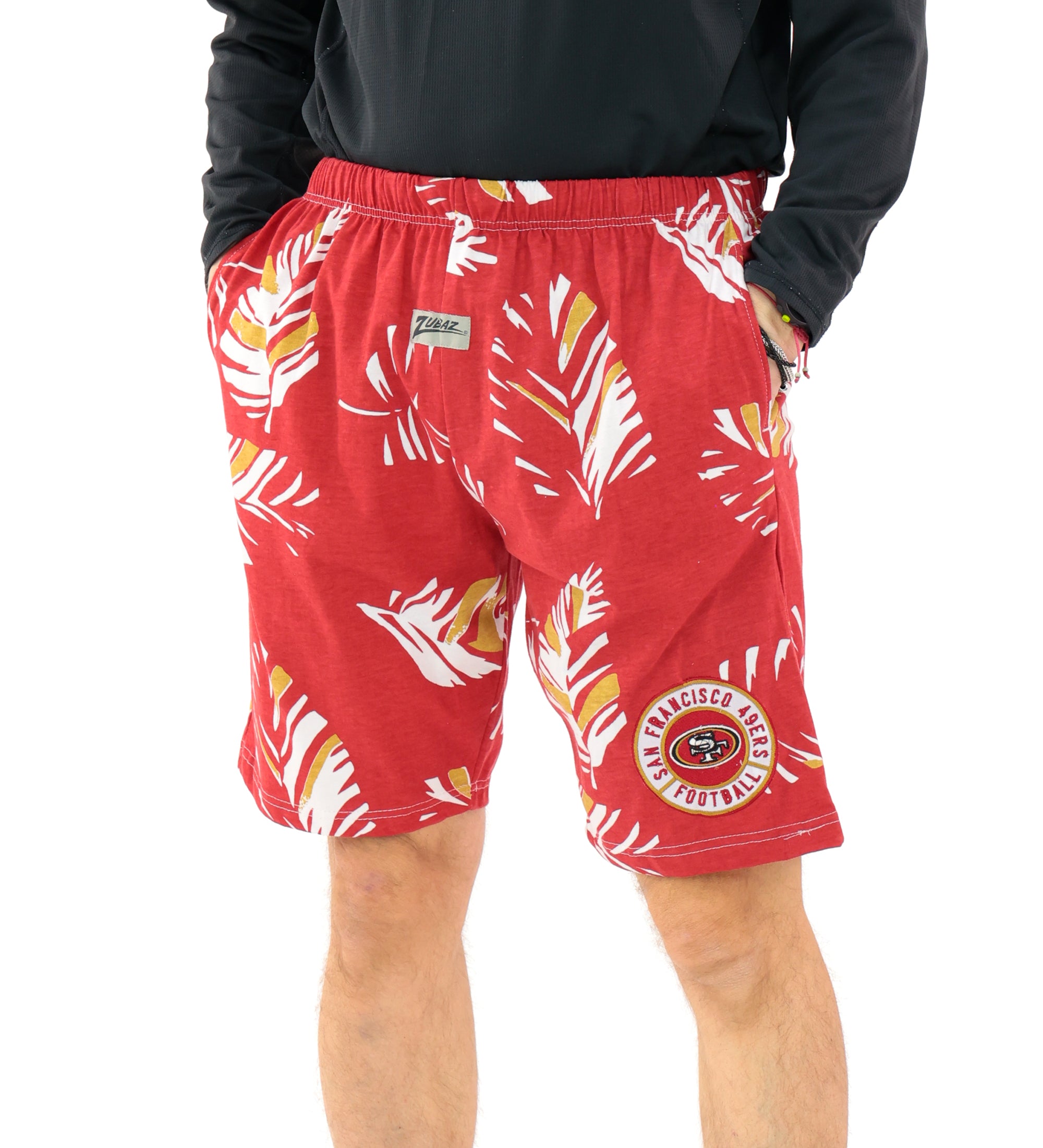Zubaz NFL Adult Unisex Z88 Embroidered Leaf 3 Team Color Shorts, San F