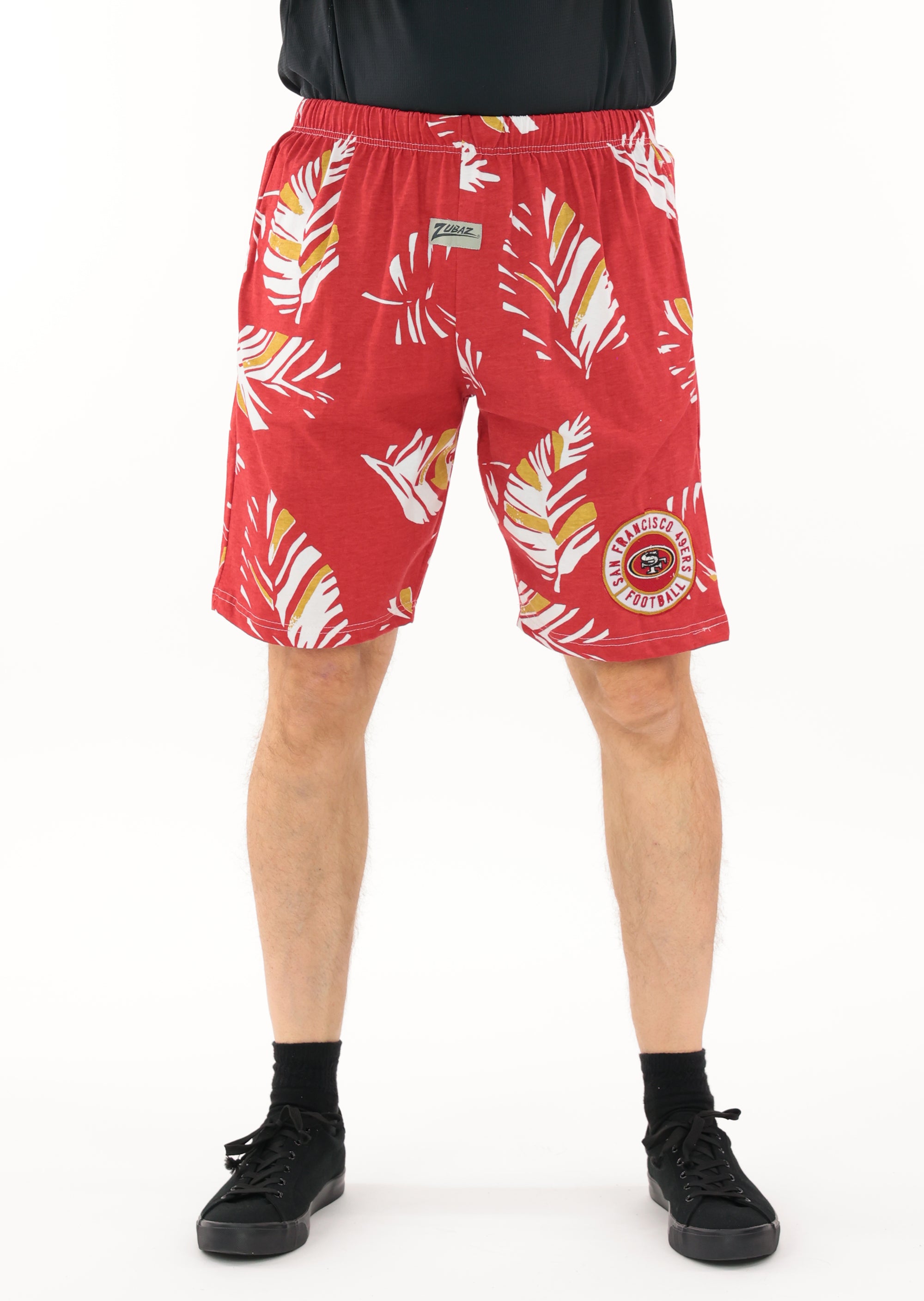 Zubaz NFL Adult Unisex Z88 Embroidered Leaf 3 Team Color Shorts, San Francisco 49ers
