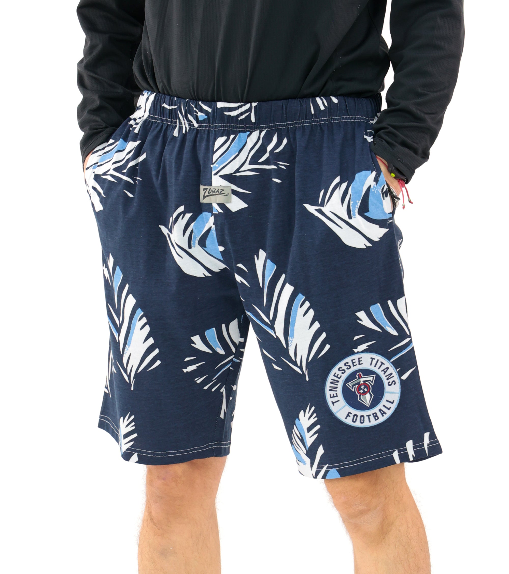 Zubaz NFL Adult Unisex Z88 Embroidered Leaf 3 Team Color Shorts, Tennessee Titans