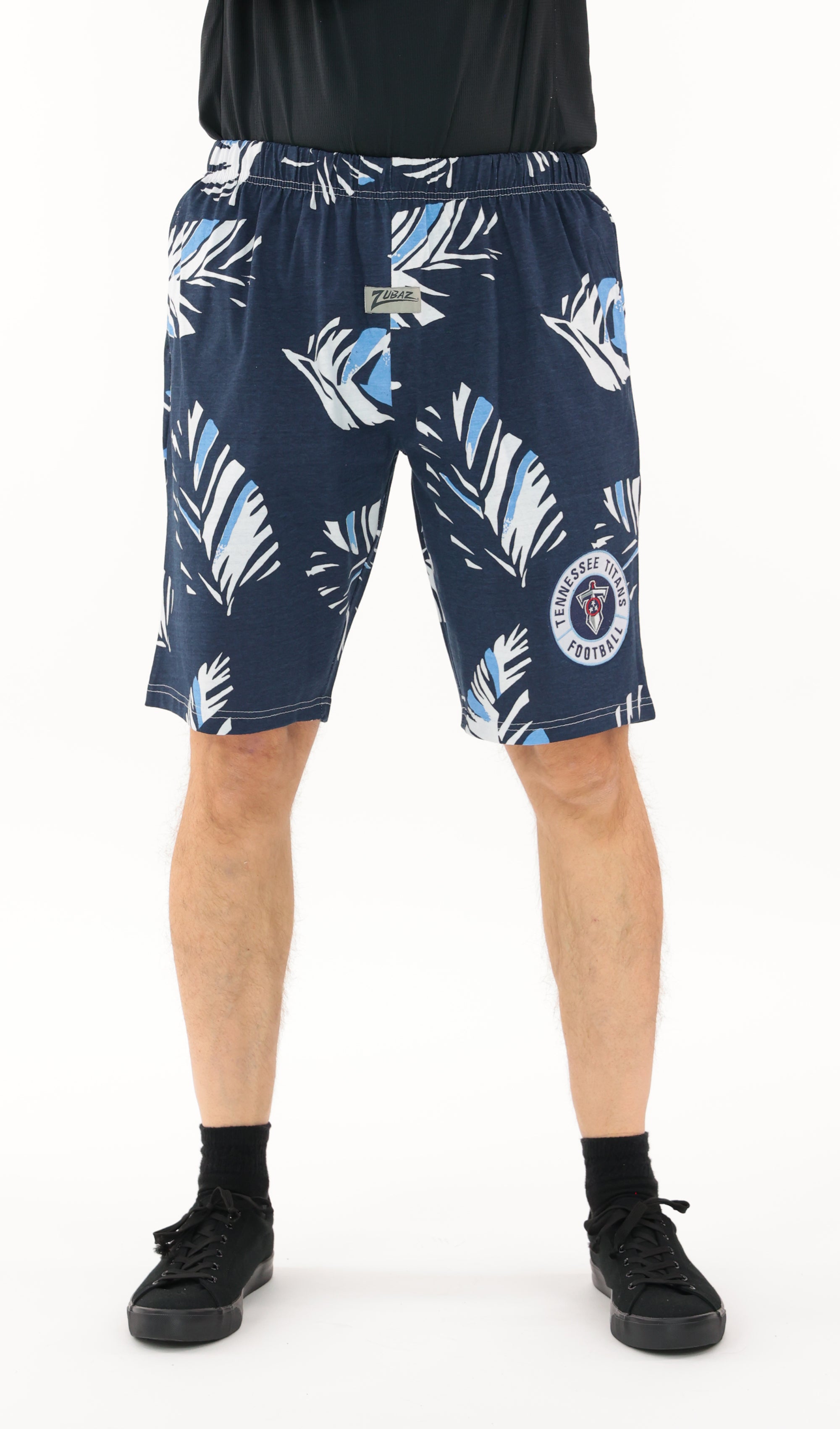 Zubaz NFL Adult Unisex Z88 Embroidered Leaf 3 Team Color Shorts, Tennessee Titans